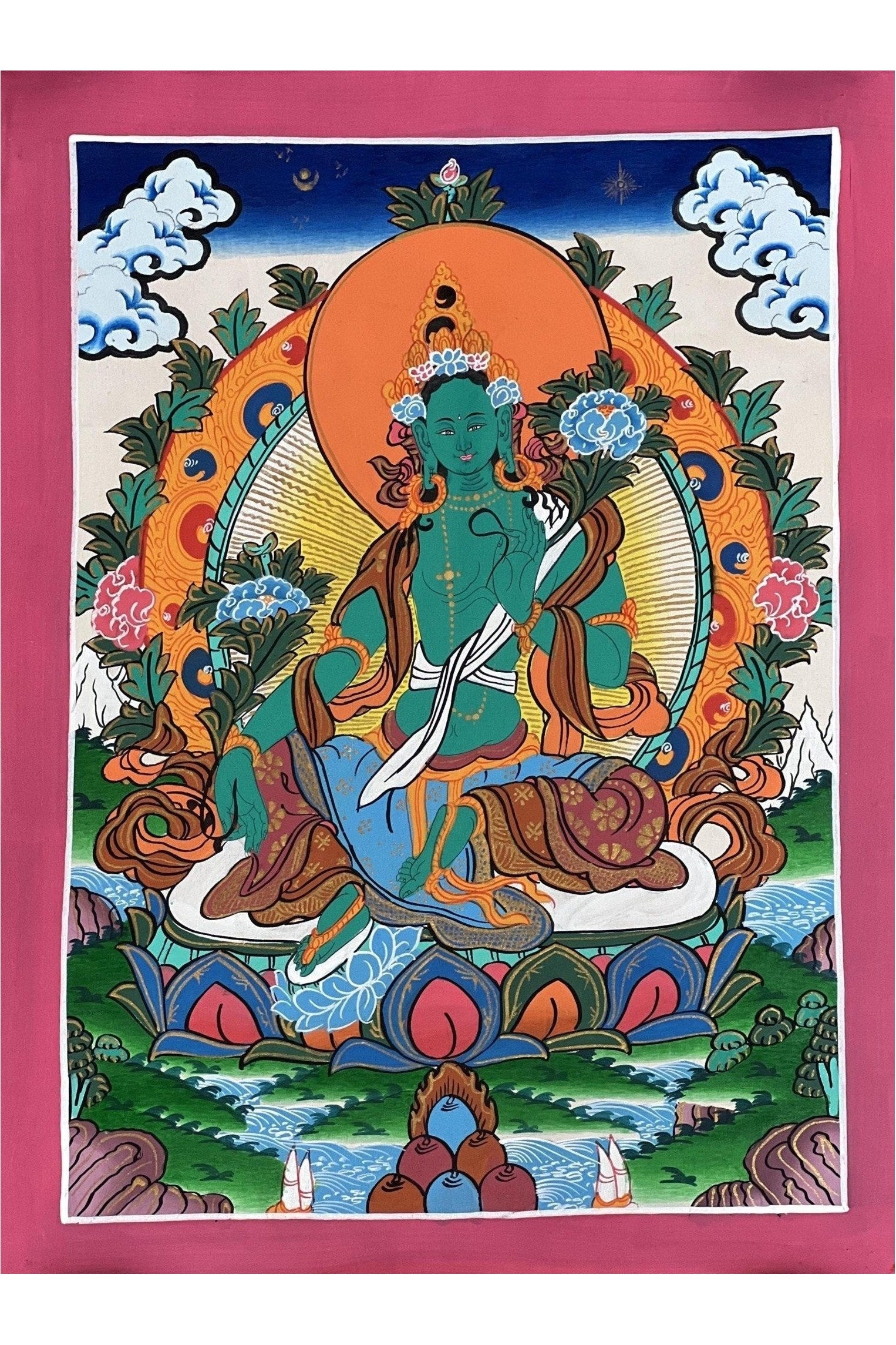 Green Tara/ Shyamatara/ Mother Goddess Master Quality Tibetan Thangka Painting Original Buddhist Meditation Art - Tibetan Thangka Art