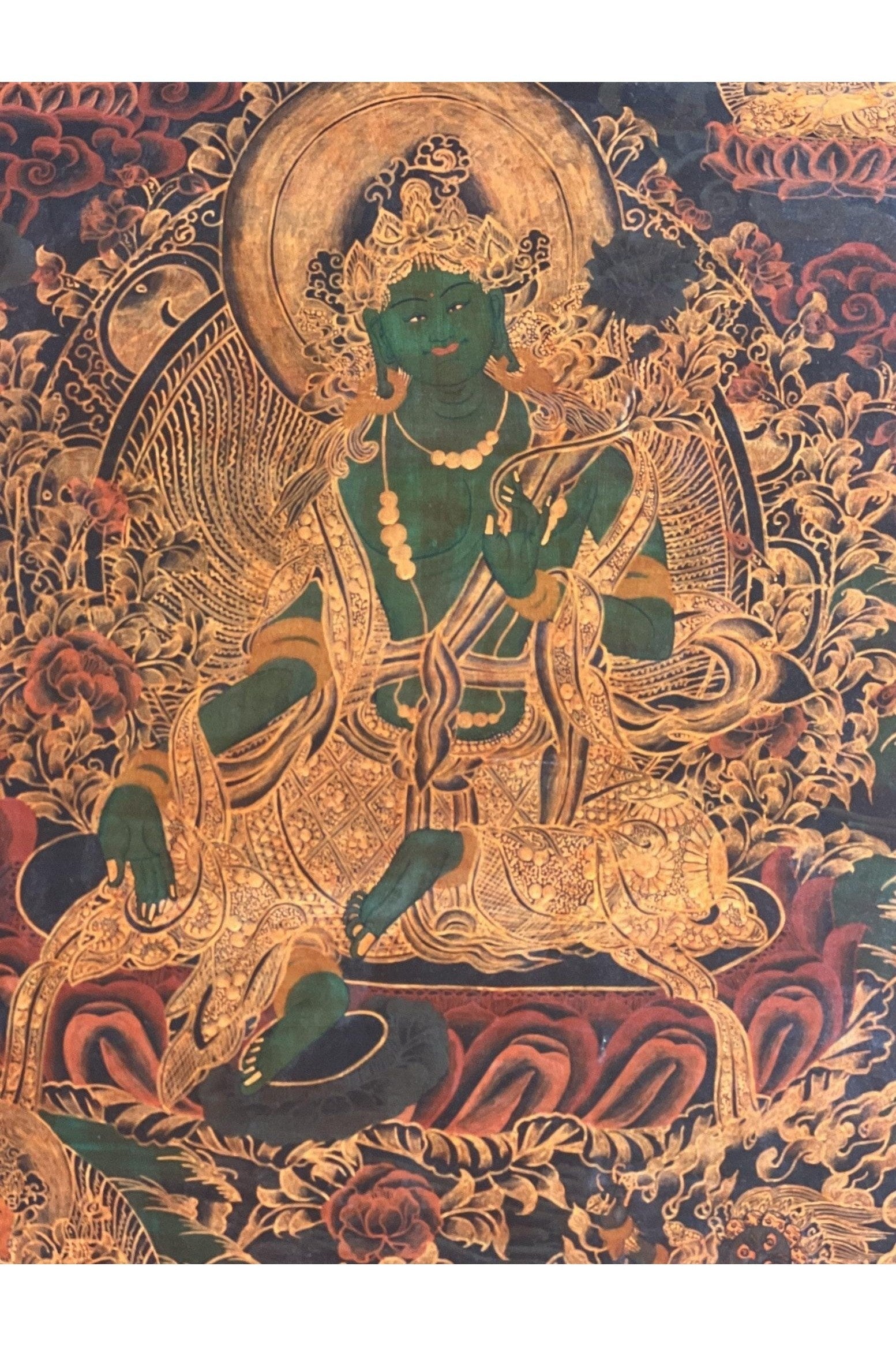 Green Tara Shyamatara Mother Goddess Old Oil Varnished Tibetan Thangka Painting Original Hand - painted Buddhist Art - Tibetan Thangka Art