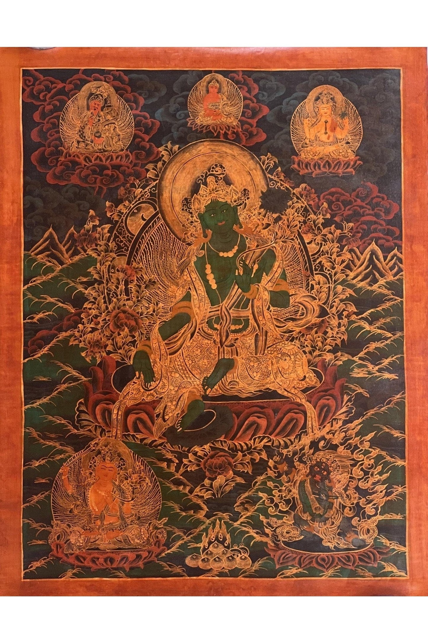 Green Tara Shyamatara Mother Goddess Old Oil Varnished Tibetan Thangka Painting Original Hand - painted Buddhist Art - Tibetan Thangka Art