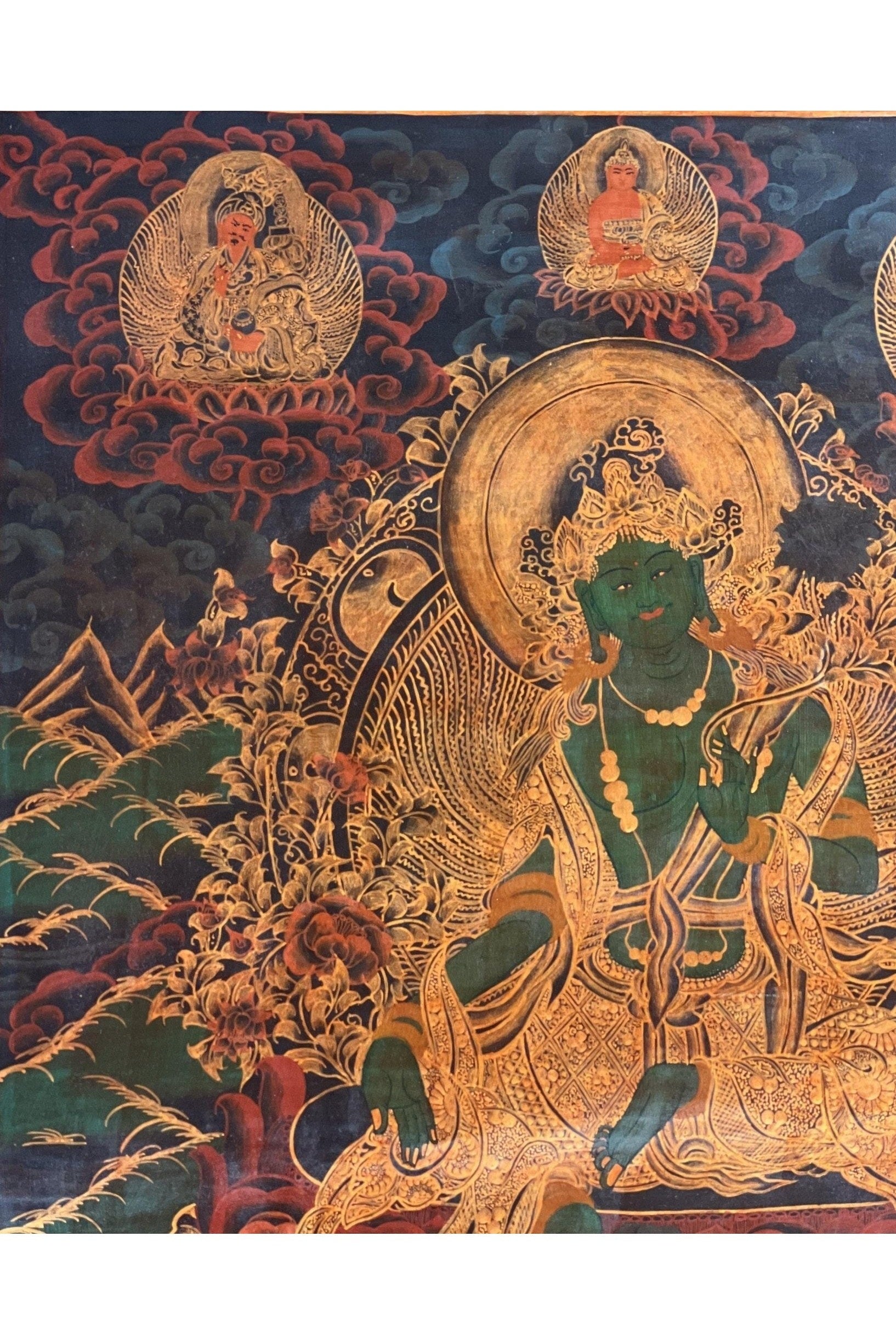 Green Tara Shyamatara Mother Goddess Old Oil Varnished Tibetan Thangka Painting Original Hand - painted Buddhist Art - Tibetan Thangka Art