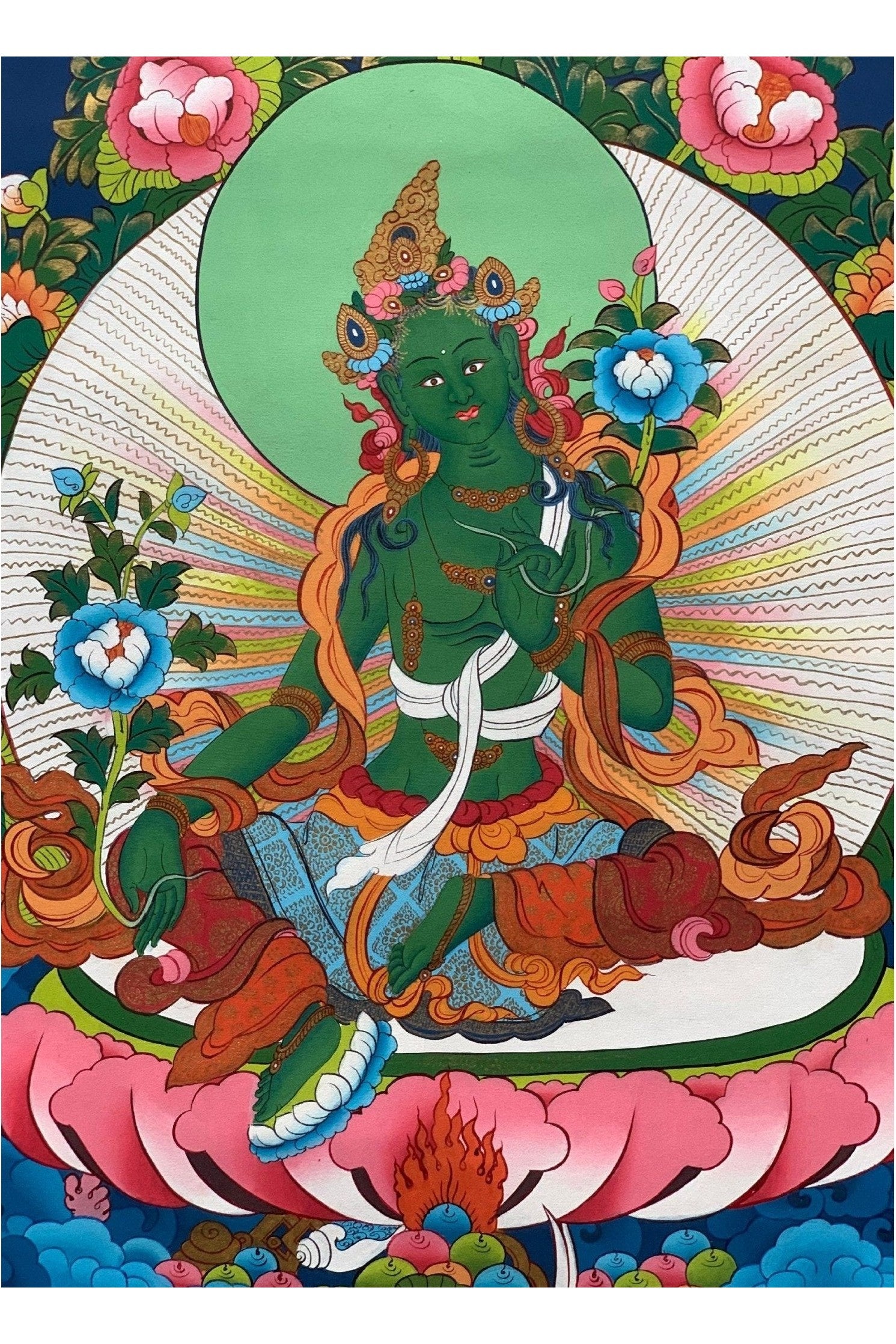 Green Tara, Shyamatara, Mother Goddess, Thangka Painting, Original Buddhist Art 17 x 24 Inch - Tibetan Thangka Art