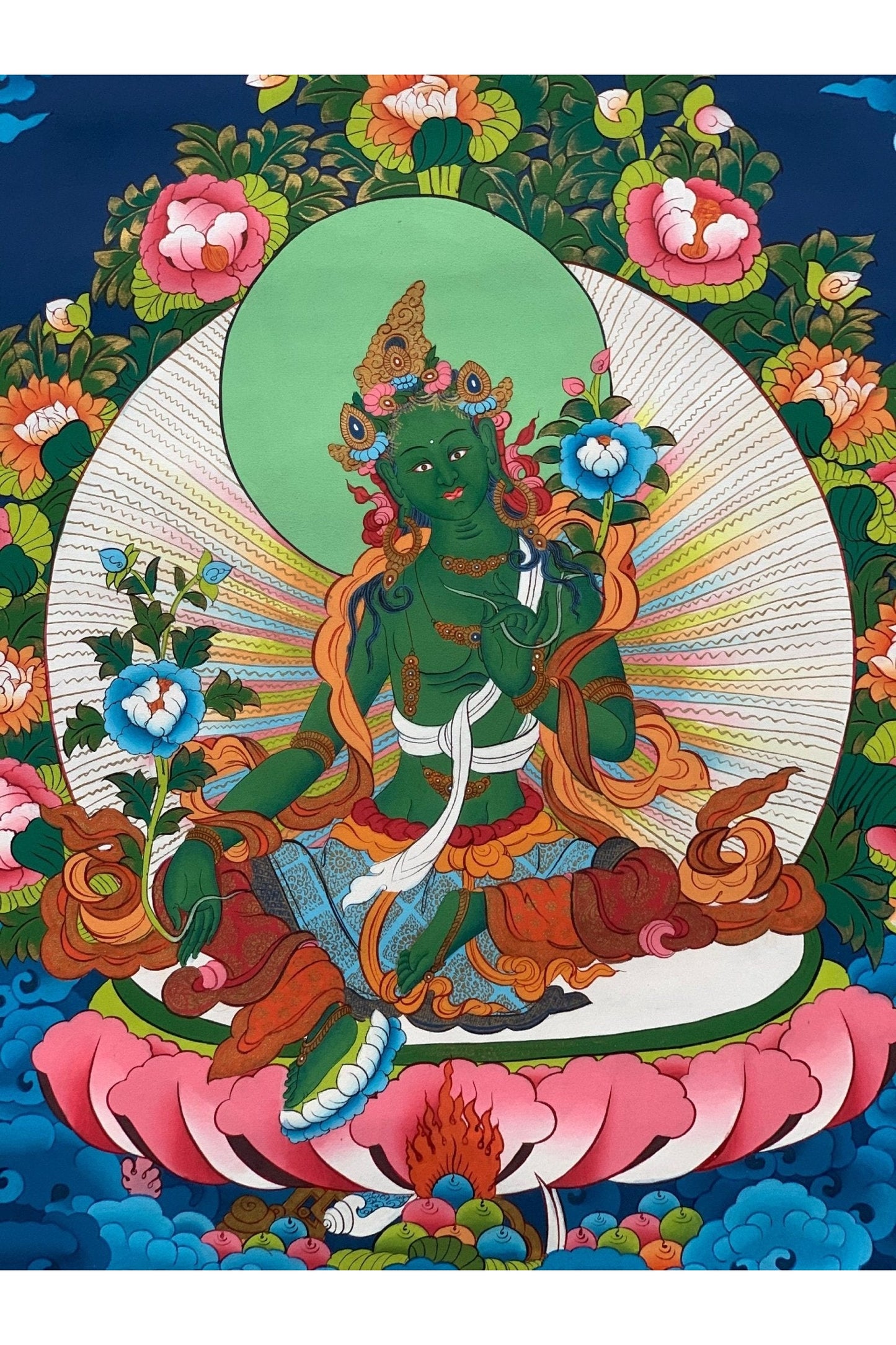 Green Tara, Shyamatara, Mother Goddess, Thangka Painting, Original Buddhist Art 17 x 24 Inch - Tibetan Thangka Art