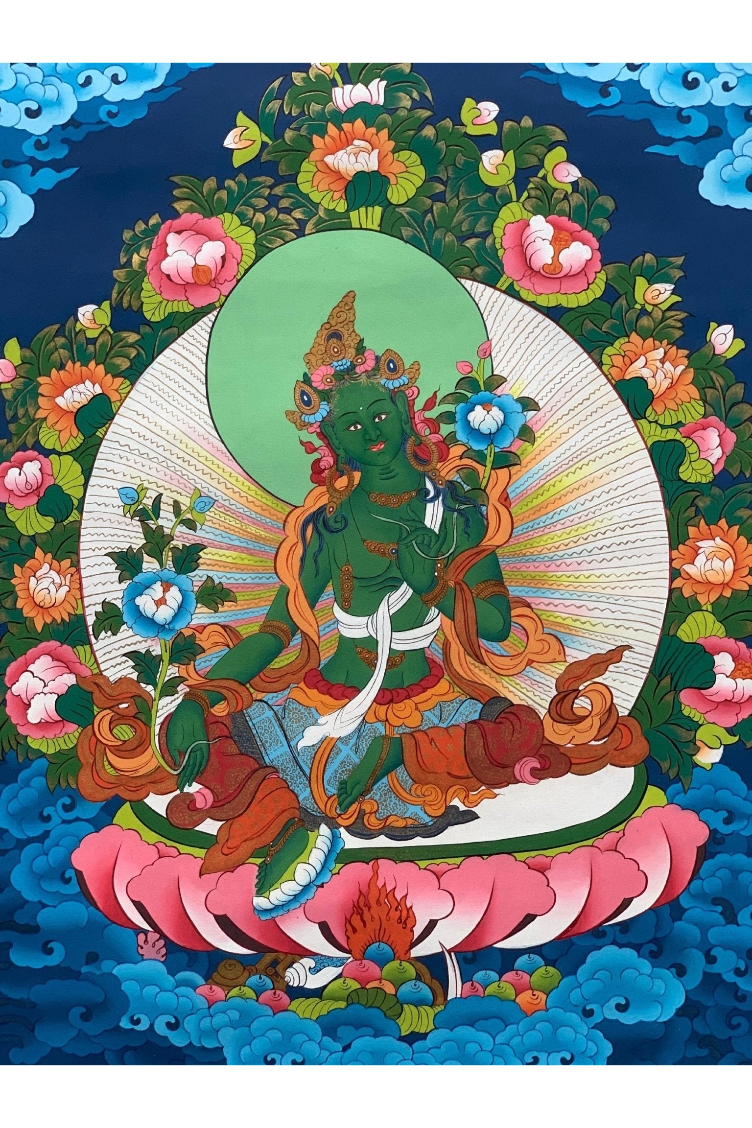 Green Tara, Shyamatara, Mother Goddess, Thangka Painting, Original Buddhist Art 17 x 24 Inch - Tibetan Thangka Art