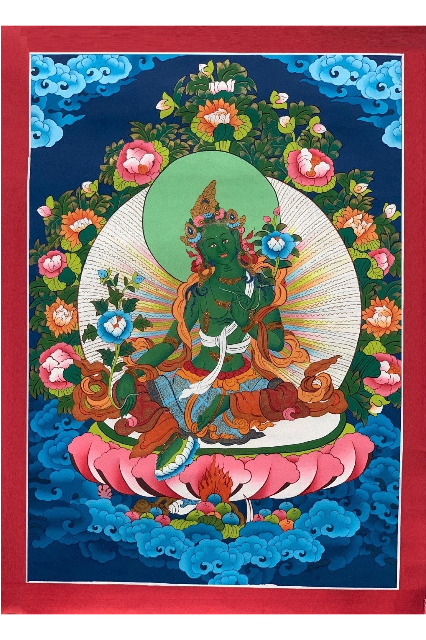 Green Tara, Shyamatara, Mother Goddess, Thangka Painting, Original Buddhist Art 17 x 24 Inch - Tibetan Thangka Art