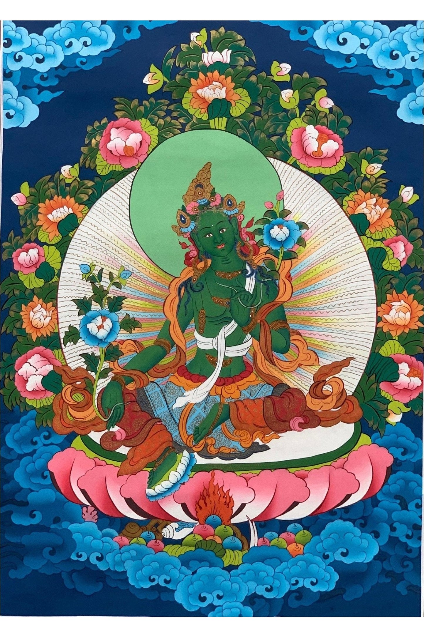 Green Tara, Shyamatara, Mother Goddess, Thangka Painting, Original Buddhist Art 17 x 24 Inch - Tibetan Thangka Art