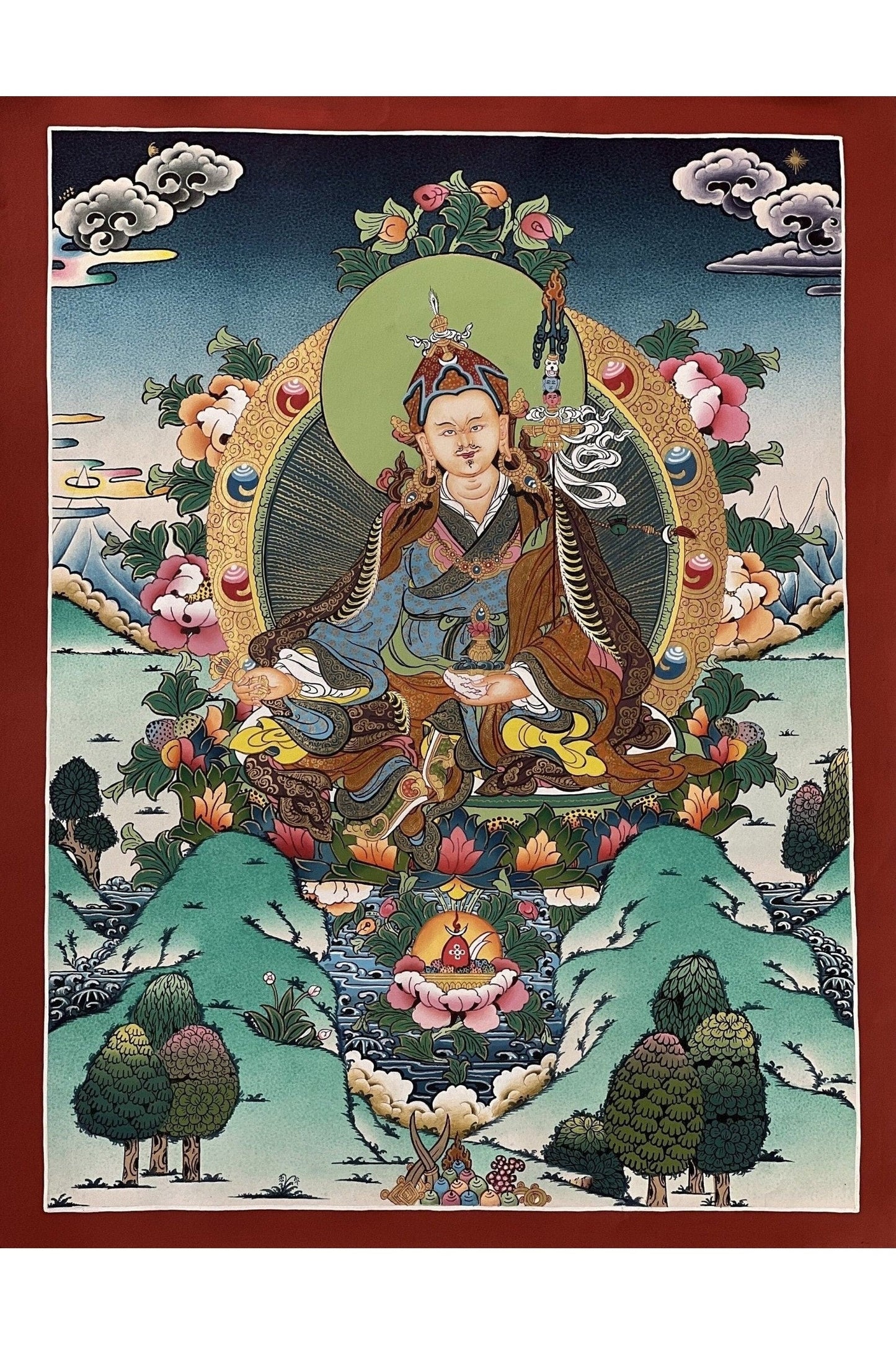 Guru Padmasambhava/ Guru Rinpoche Masterpiece Tibetan Thangka Painting, Original Hand Painting Buddhist Meditation Art - Tibetan Thangka Art