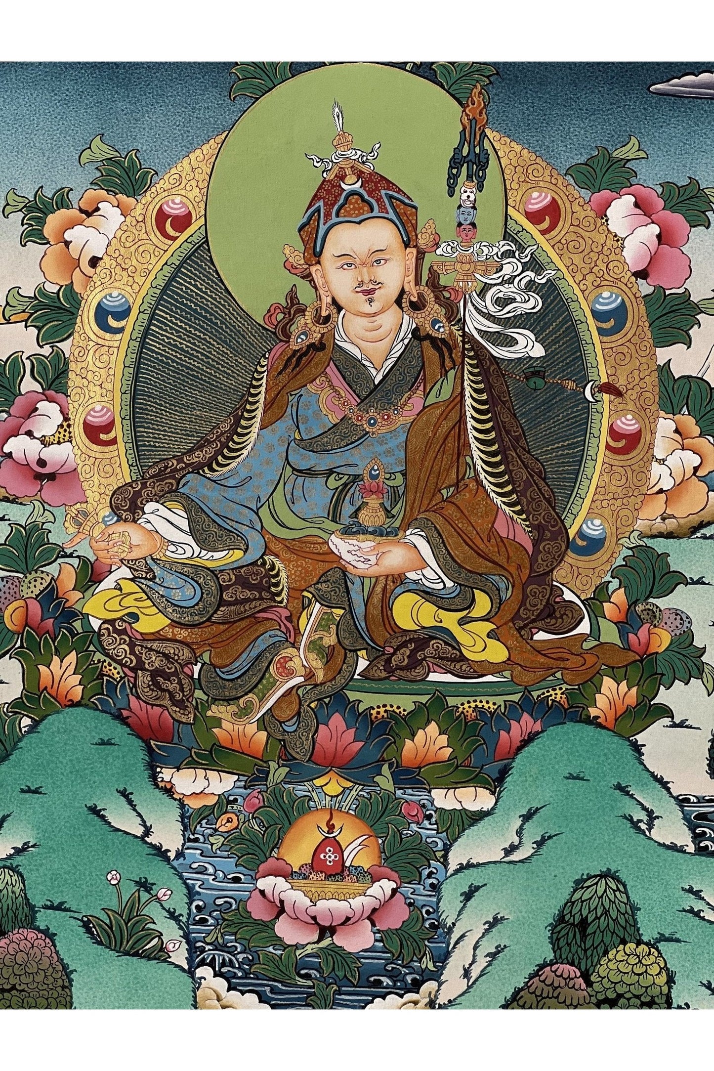 Guru Padmasambhava/ Guru Rinpoche Masterpiece Tibetan Thangka Painting, Original Hand Painting Buddhist Meditation Art - Tibetan Thangka Art