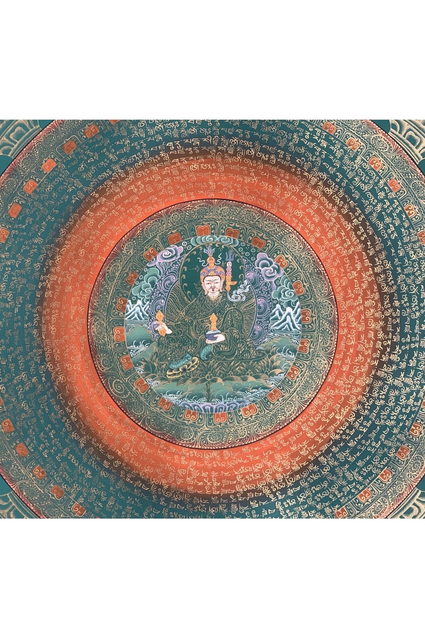 Guru Rinpoche Padmasambhava Mantra Mandala Tibetan Thangka Painting, Original Hand - Painted Art for Meditation, Healing, Home Décor - Tibetan Thangka Art