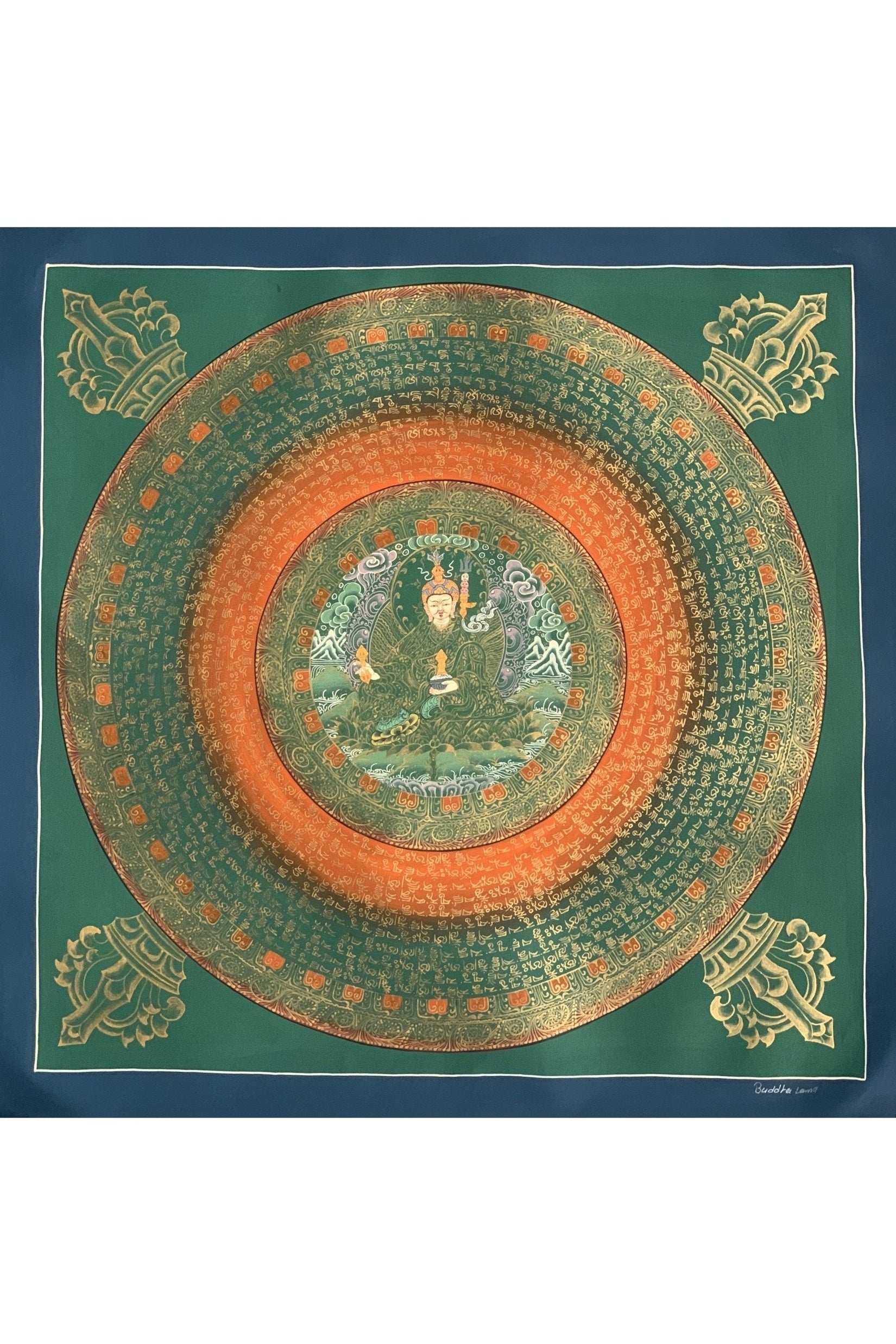 Guru Rinpoche Padmasambhava Mantra Mandala Tibetan Thangka Painting, Original Hand - Painted Art for Meditation, Healing, Home Décor - Tibetan Thangka Art