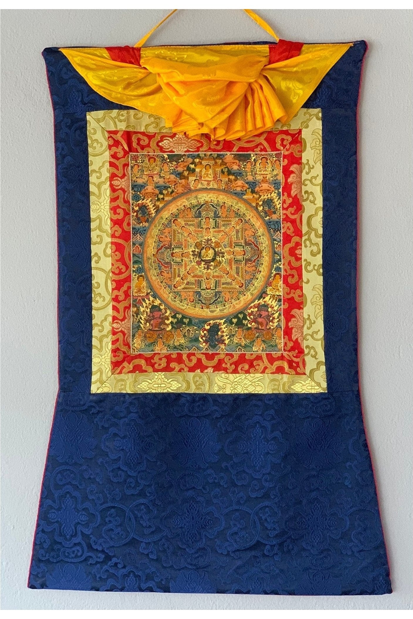 Hand Painted Buddha Life, Wheel of Life, Mandala, Thangka Painting, Original Art with Silk Brocade - Tibetan Thangka Art