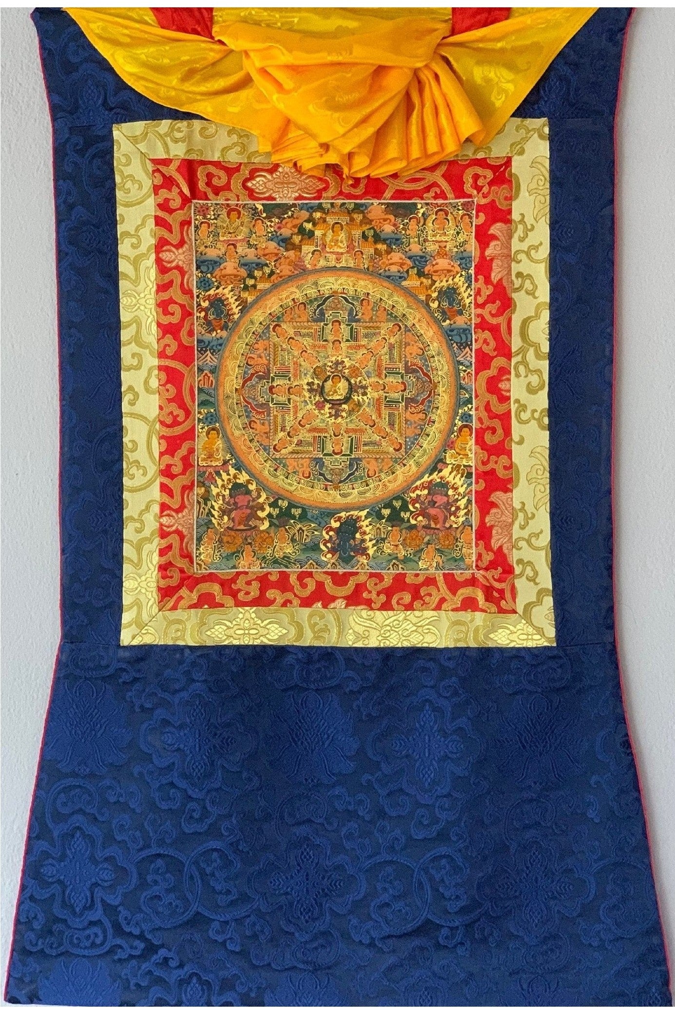 Hand Painted Buddha Life, Wheel of Life, Mandala, Thangka Painting, Original Art with Silk Brocade - Tibetan Thangka Art