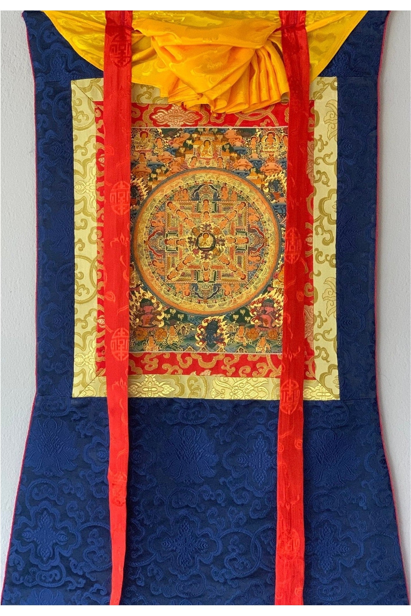 Hand Painted Buddha Life, Wheel of Life, Mandala, Thangka Painting, Original Art with Silk Brocade - Tibetan Thangka Art