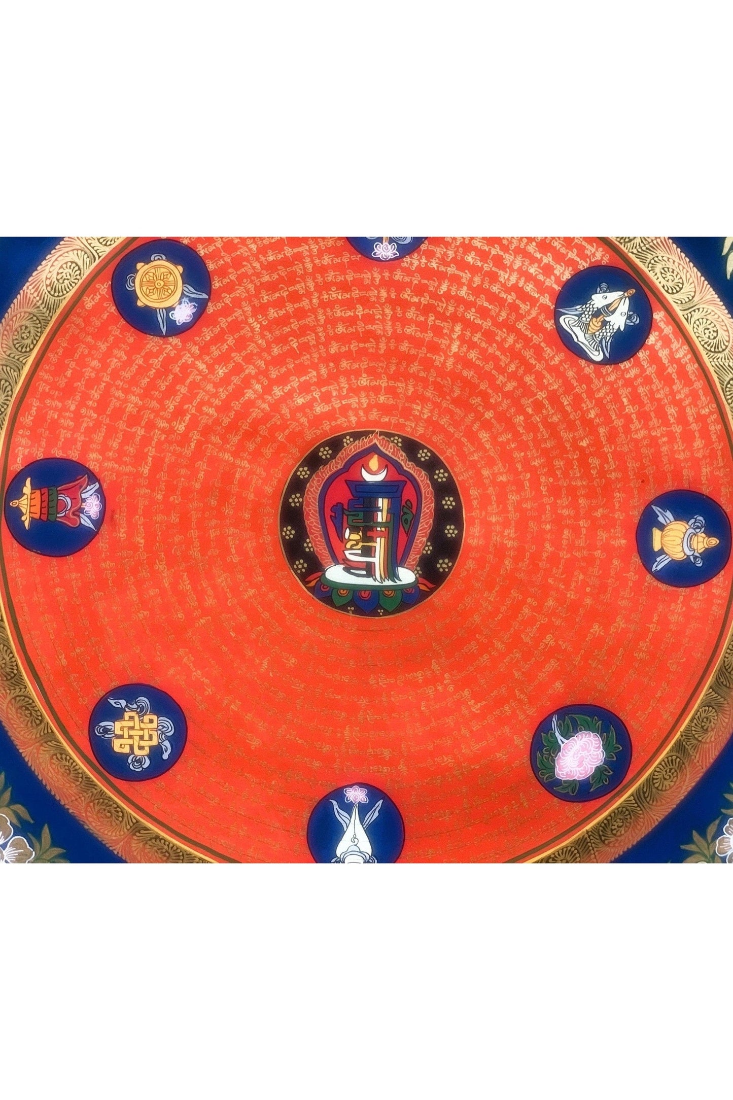 Hand Painted Kalachakra Symbol Mantra Mandala Meditation Thangka Painting, Wall Hanging, Original Art - Tibetan Thangka Art