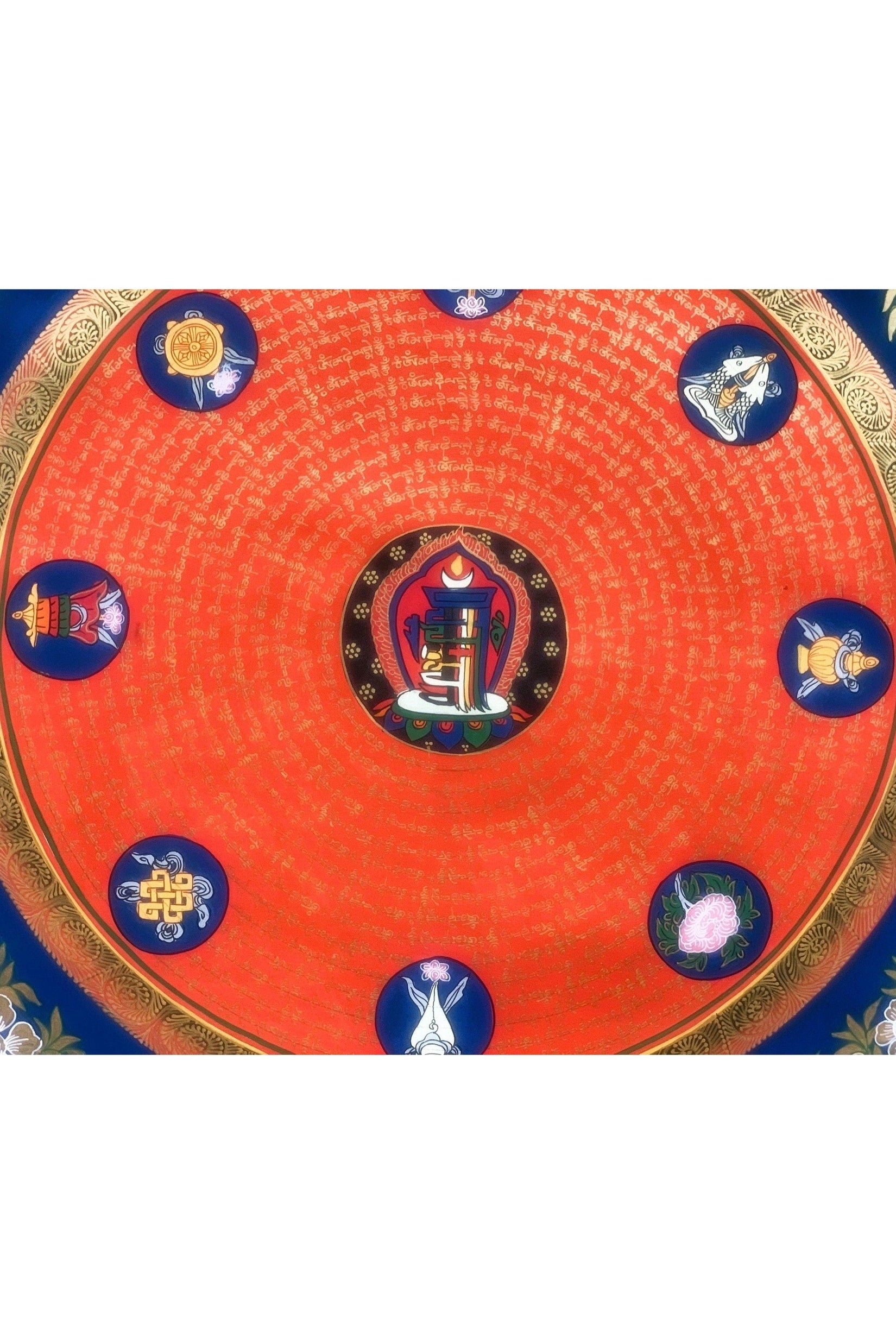 Hand Painted Kalachakra Symbol Mantra Mandala Meditation Thangka Painting, Wall Hanging, Original Art - Tibetan Thangka Art