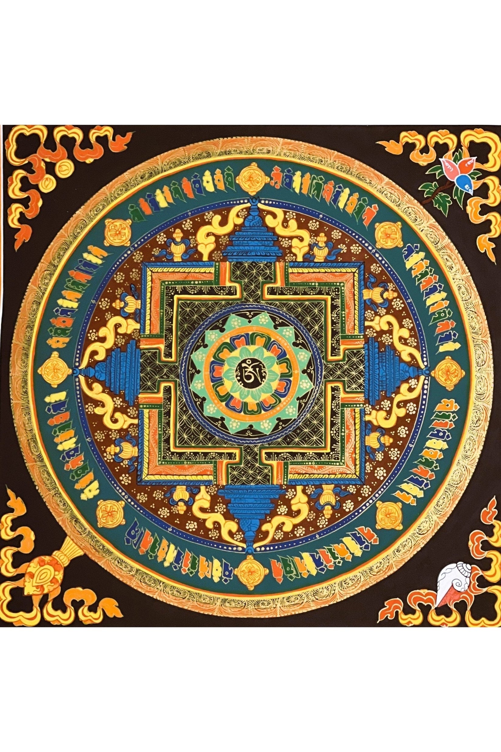 Hand Painted Lotus OM Mantra Mandala Wheel of Life Meditation Tibetan Thangka Painting Original Art/ Wall Hanging - Tibetan Thangka Art