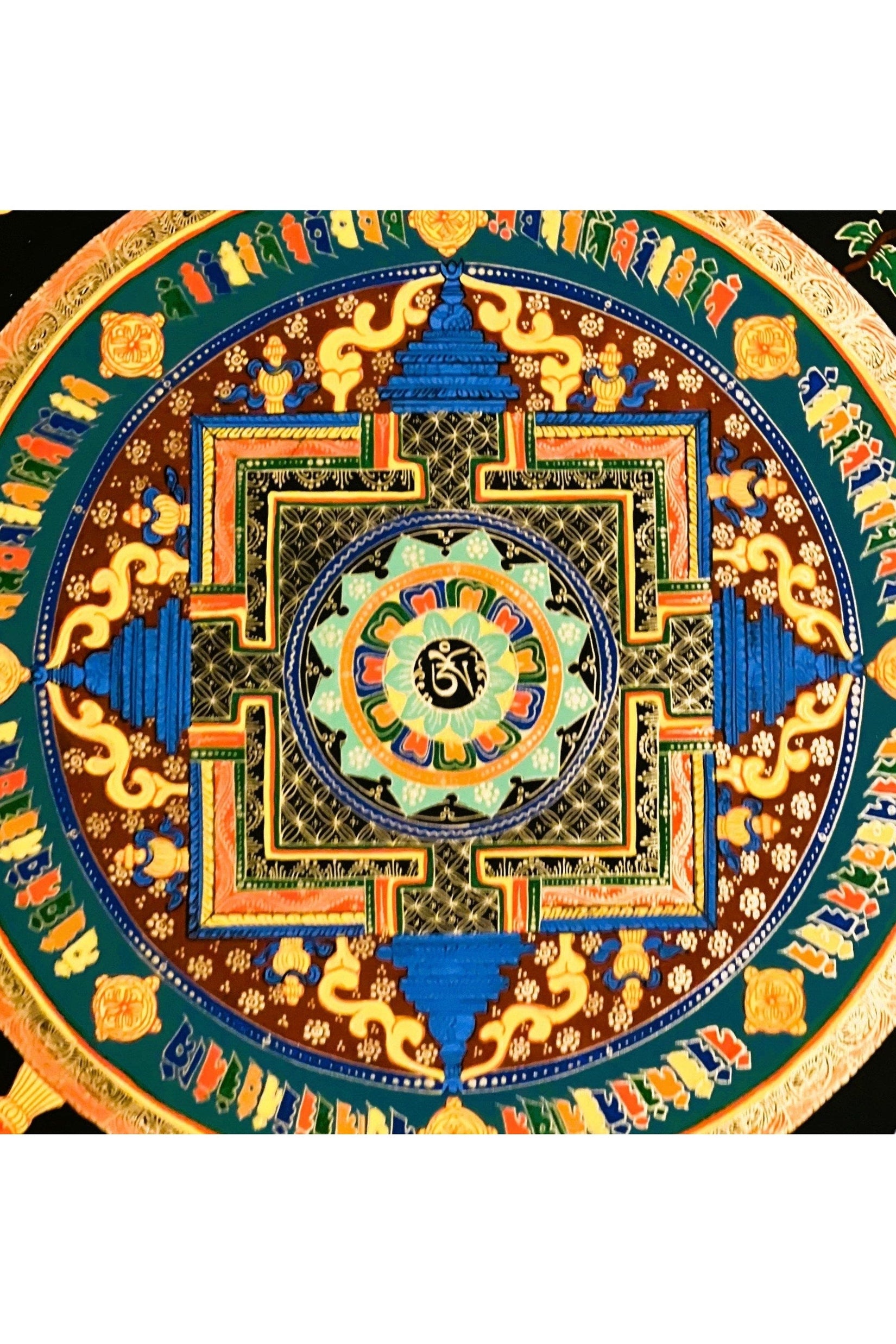 Hand Painted Lotus OM Mantra Mandala Wheel of Life Meditation Tibetan Thangka Painting Original Art/ Wall Hanging - Tibetan Thangka Art