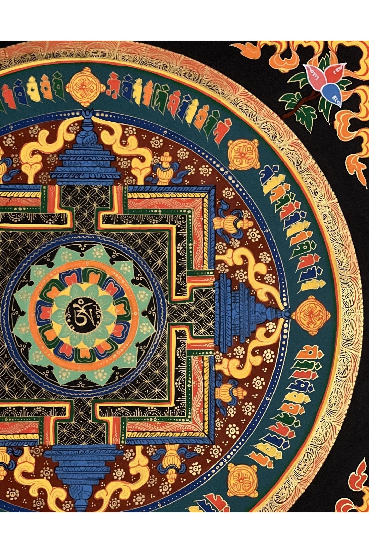 Hand Painted Lotus OM Mantra Mandala Wheel of Life Meditation Tibetan Thangka Painting Original Art/ Wall Hanging - Tibetan Thangka Art