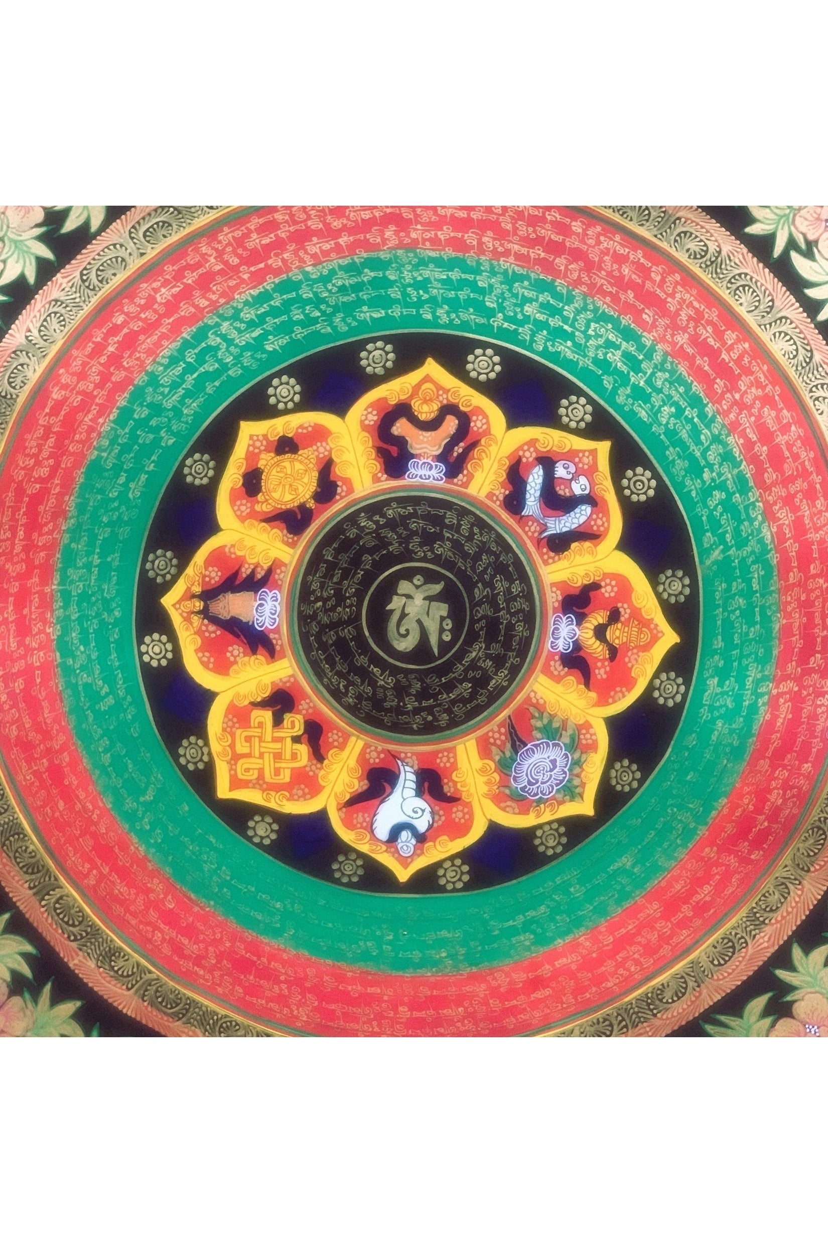 Hand Painted OM Lotus Mantra Mandala, Wheel of Life Meditation Thangka Painting Original Art Wall Hanging - Tibetan Thangka Art