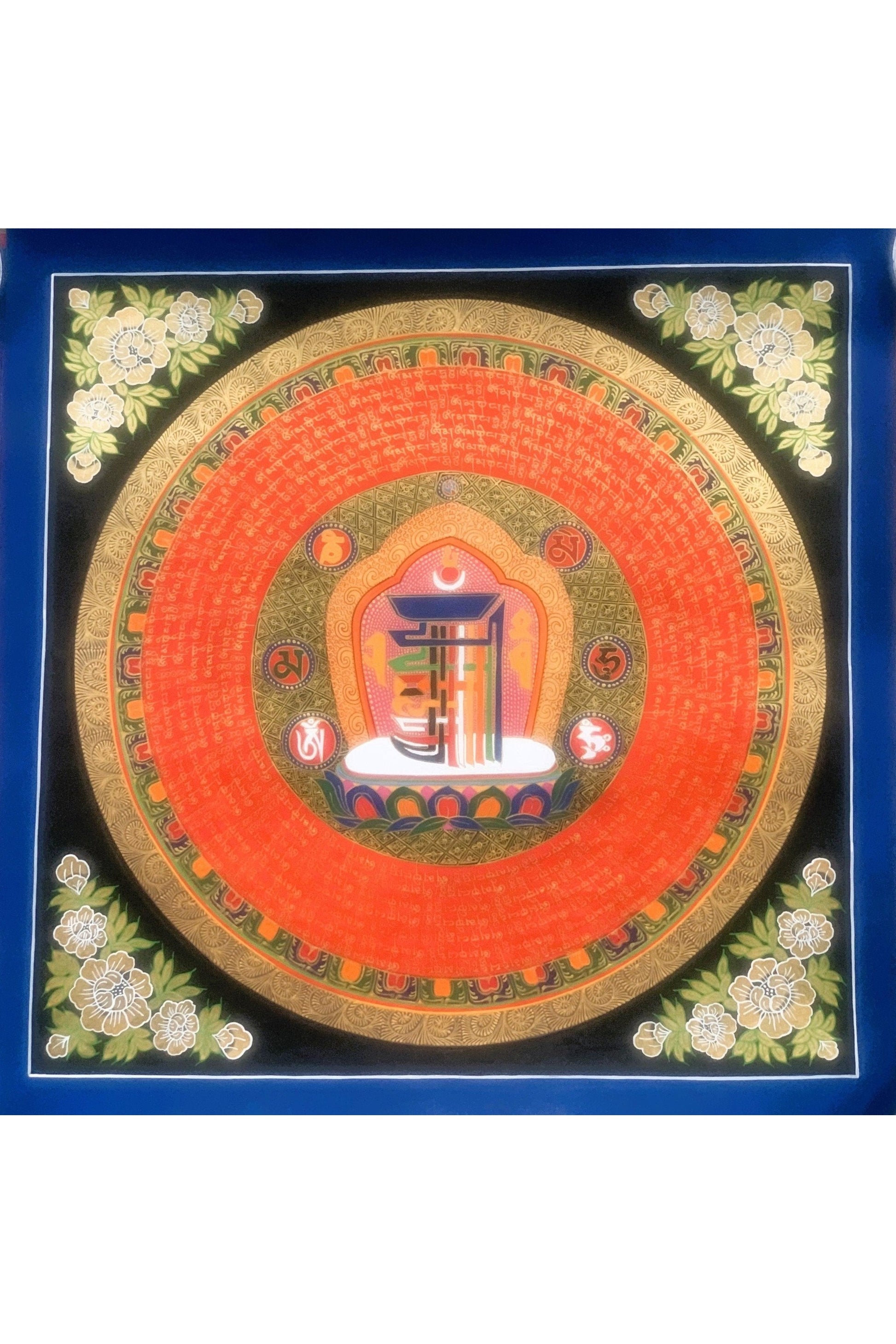 Hand Painted Sacred Symbol Kalachakra Wheel of Time Mantra Mandala Meditation Thangka Painting, Wall Hanging, Original Art - Tibetan Thangka Art