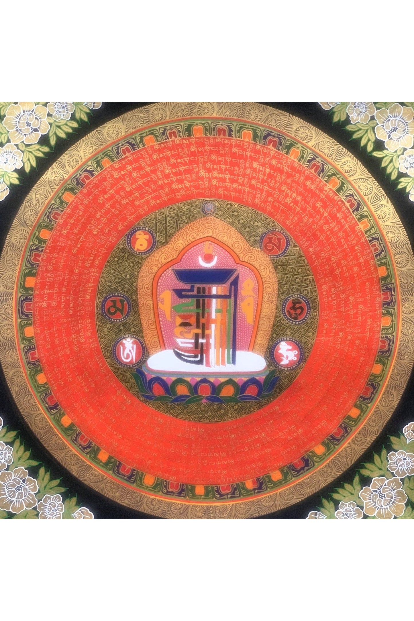 Hand Painted Sacred Symbol Kalachakra Wheel of Time Mantra Mandala Meditation Thangka Painting, Wall Hanging, Original Art - Tibetan Thangka Art