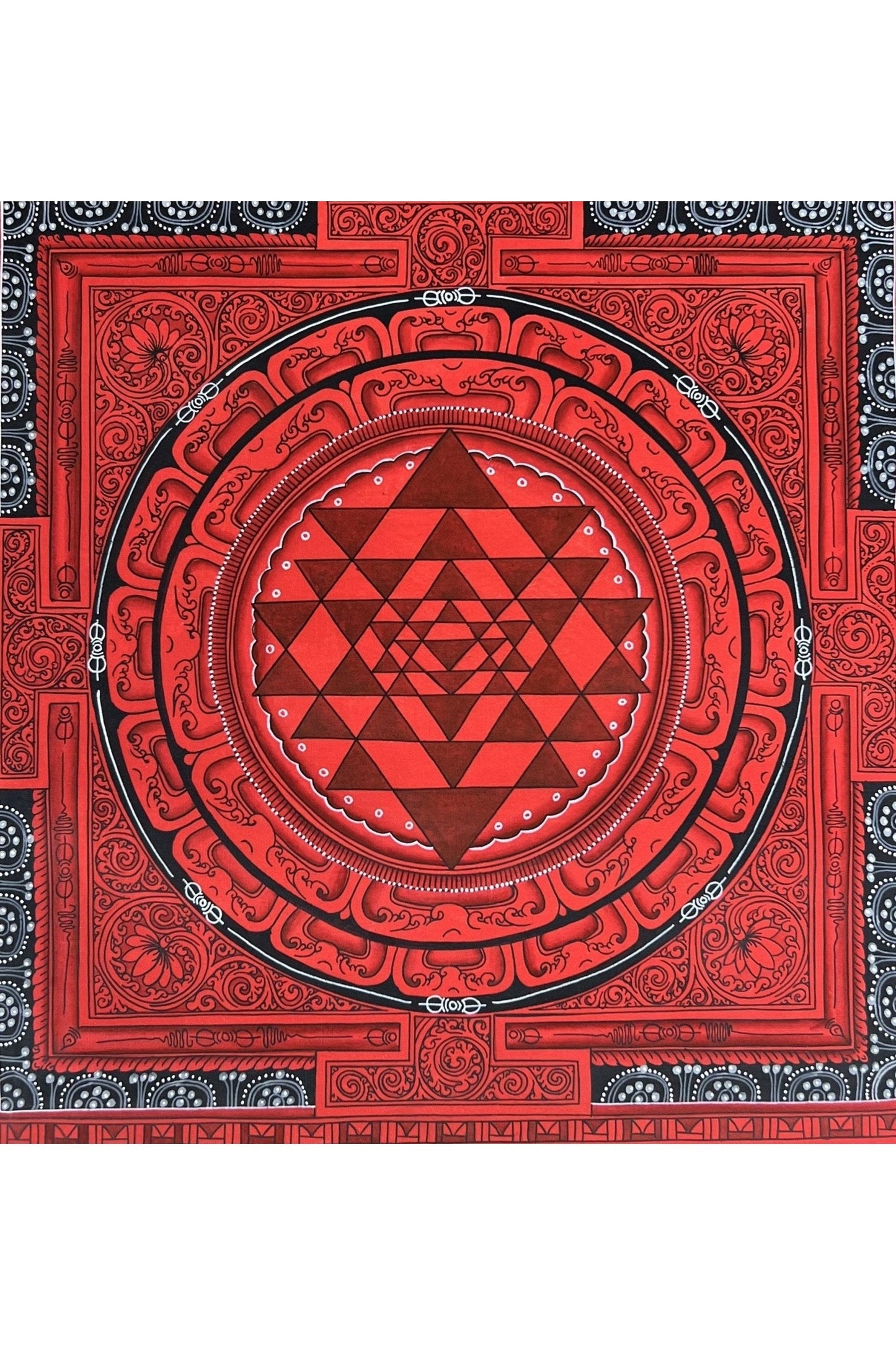 Hand Painted ShriYantra or Shri Chakara Mandala Newari Paubha/Pauva Thangka Painting Original Art for Energy Positivity and Good Luck - Tibetan Thangka Art