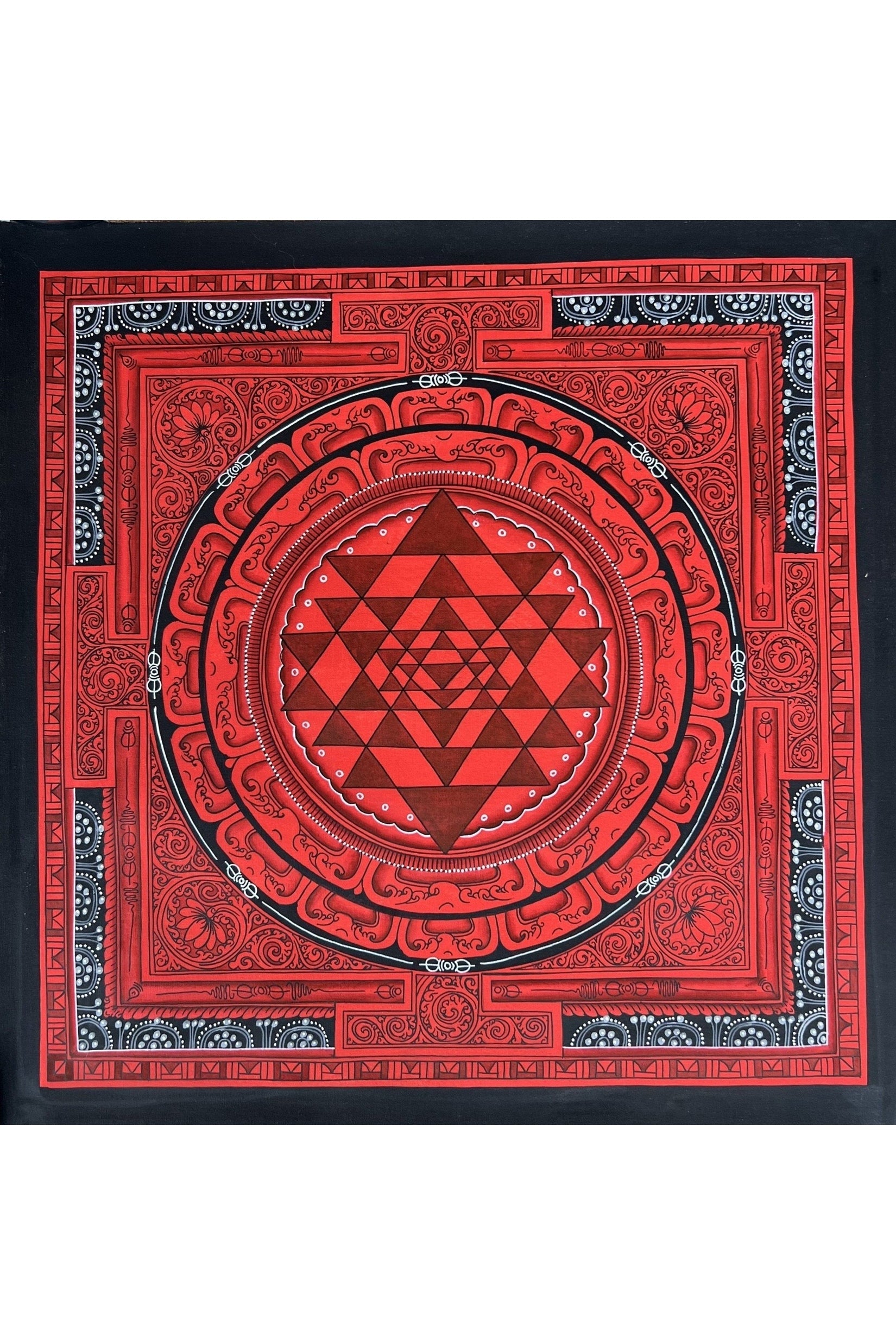 Hand Painted ShriYantra or Shri Chakara Mandala Newari Paubha/Pauva Thangka Painting Original Art for Energy Positivity and Good Luck - Tibetan Thangka Art