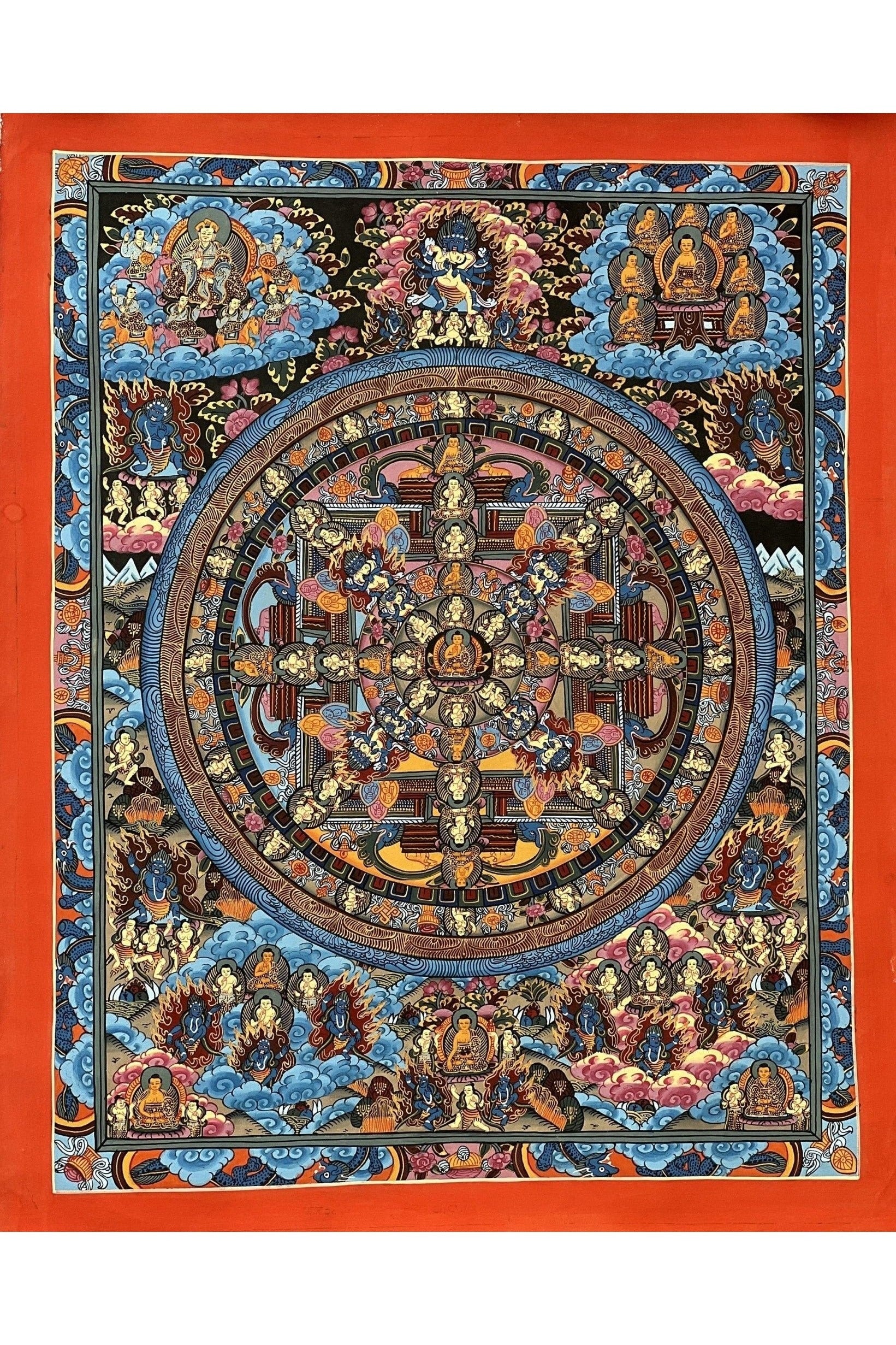 Hand Painted Wheel of Life Buddha Life Bhavacakra/Samsaracakra Riduk Mandala Master Quality Thangka Painting Original Art - Tibetan Thangka Art