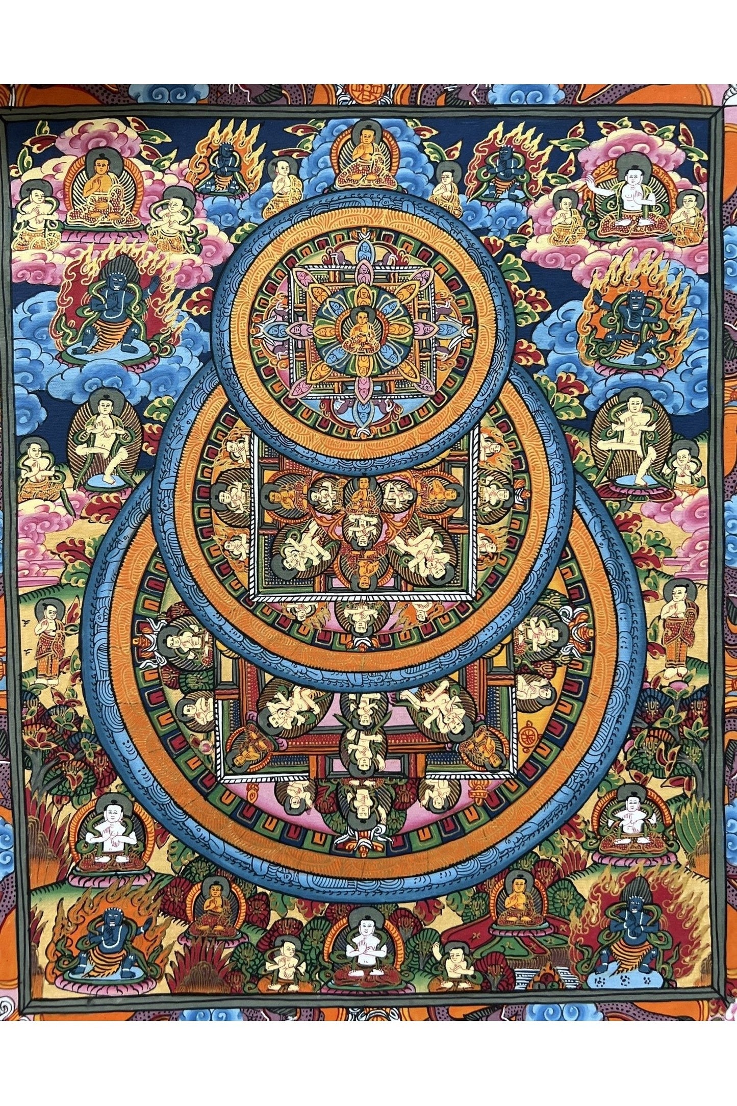 Hand - Painted Wheel of Life/ Buddha Life Mandala Tibetan Thangka Painting Original Art with High - Quality Silk Brocade - Tibetan Thangka Art