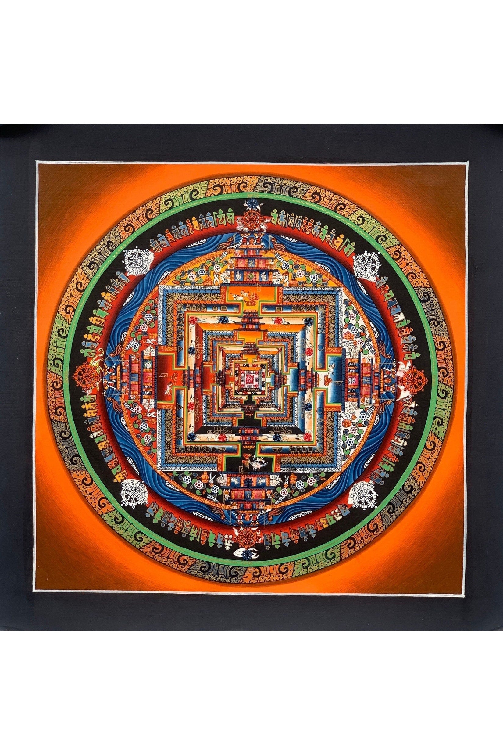 Hand Painted Wheel of Life, Kalachakra Mandala, High Quality Thangka Painting, Original Art 11 x 11 Inch - Tibetan Thangka Art