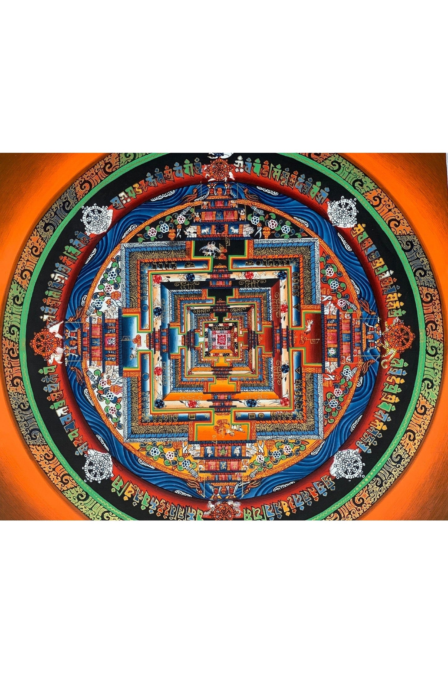 Hand Painted Wheel of Life, Kalachakra Mandala, High Quality Thangka Painting, Original Art 11 x 11 Inch - Tibetan Thangka Art