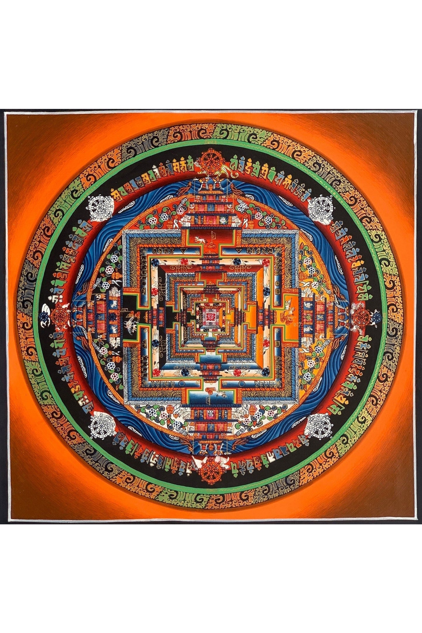 Hand Painted Wheel of Life, Kalachakra Mandala, High Quality Thangka Painting, Original Art 11 x 11 Inch - Tibetan Thangka Art