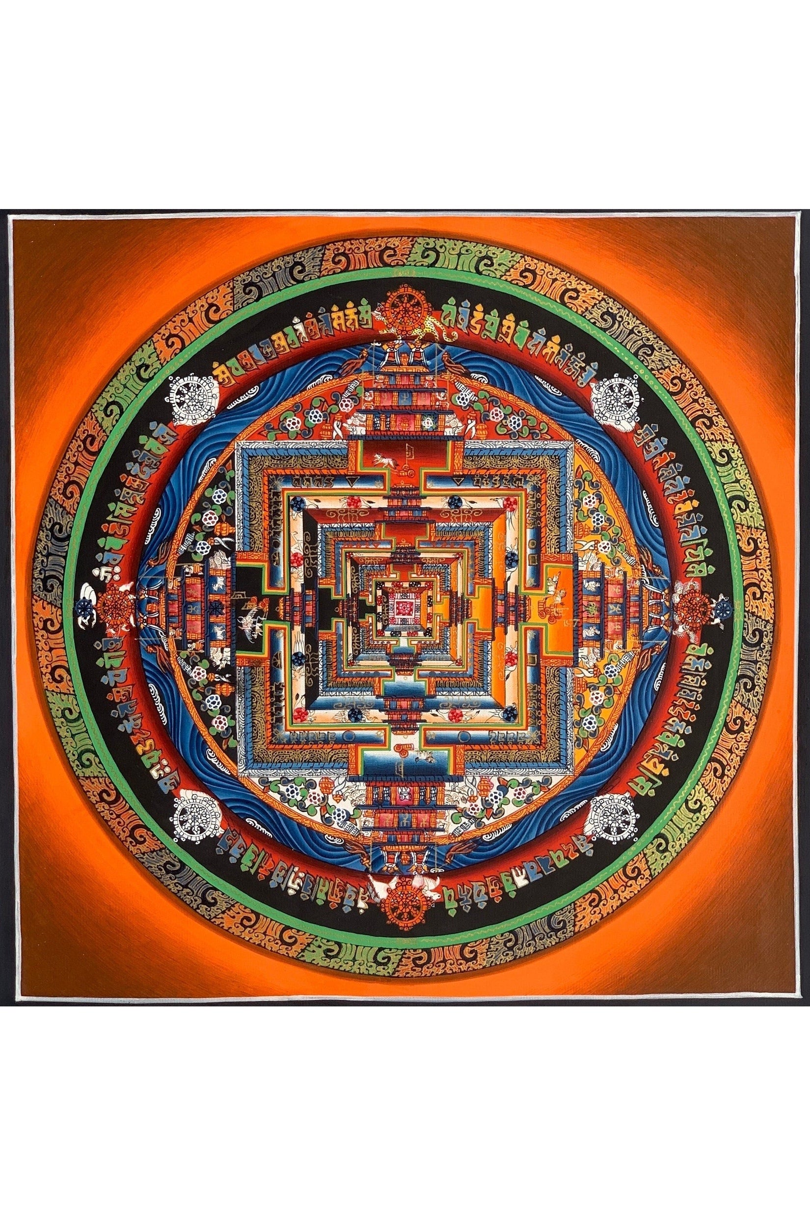 Hand Painted Wheel of Life, Kalachakra Mandala, High Quality Thangka Painting, Original Art 11 x 11 Inch - Tibetan Thangka Art