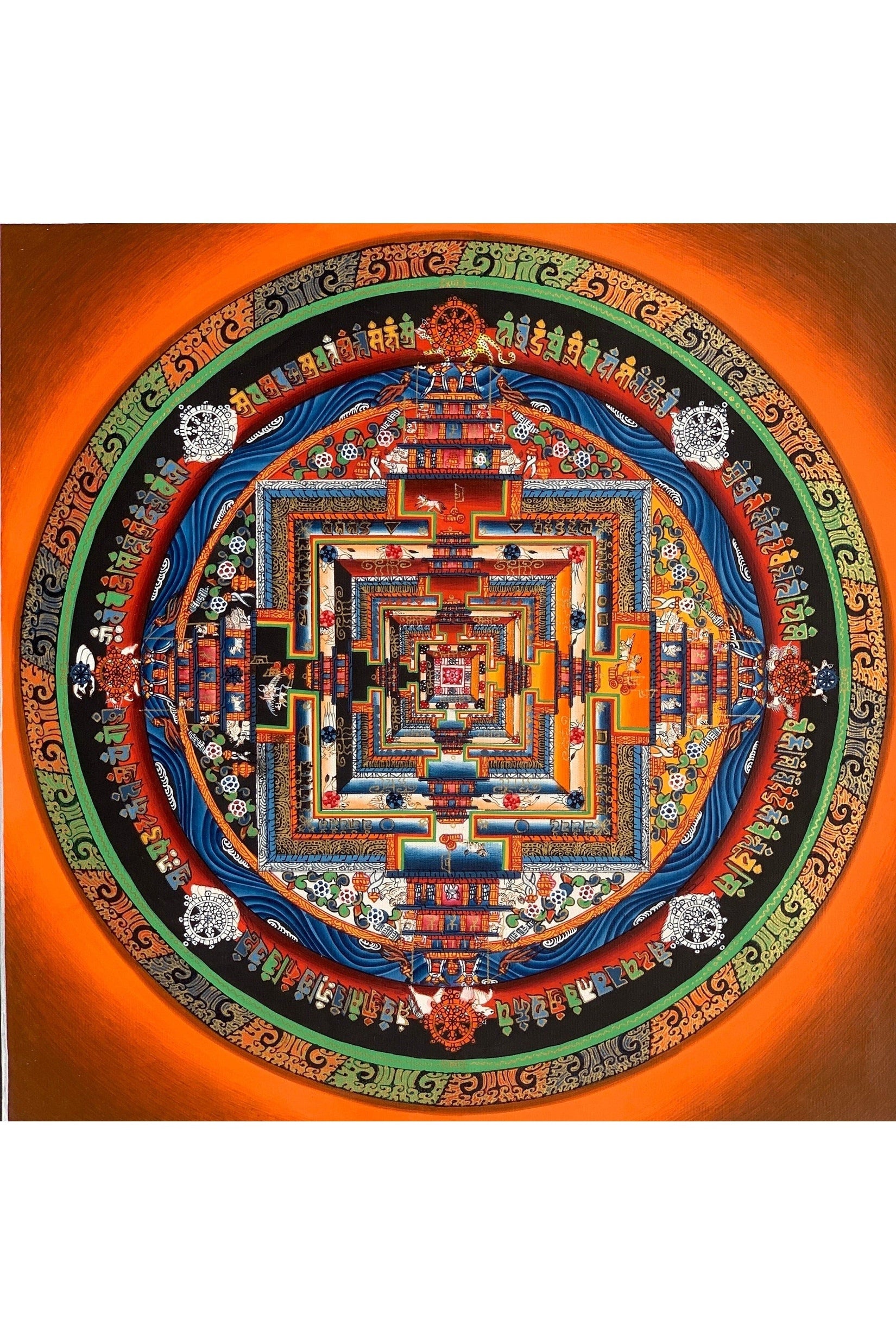 Hand Painted Wheel of Life, Kalachakra Mandala, High Quality Thangka Painting, Original Art 11 x 11 Inch - Tibetan Thangka Art