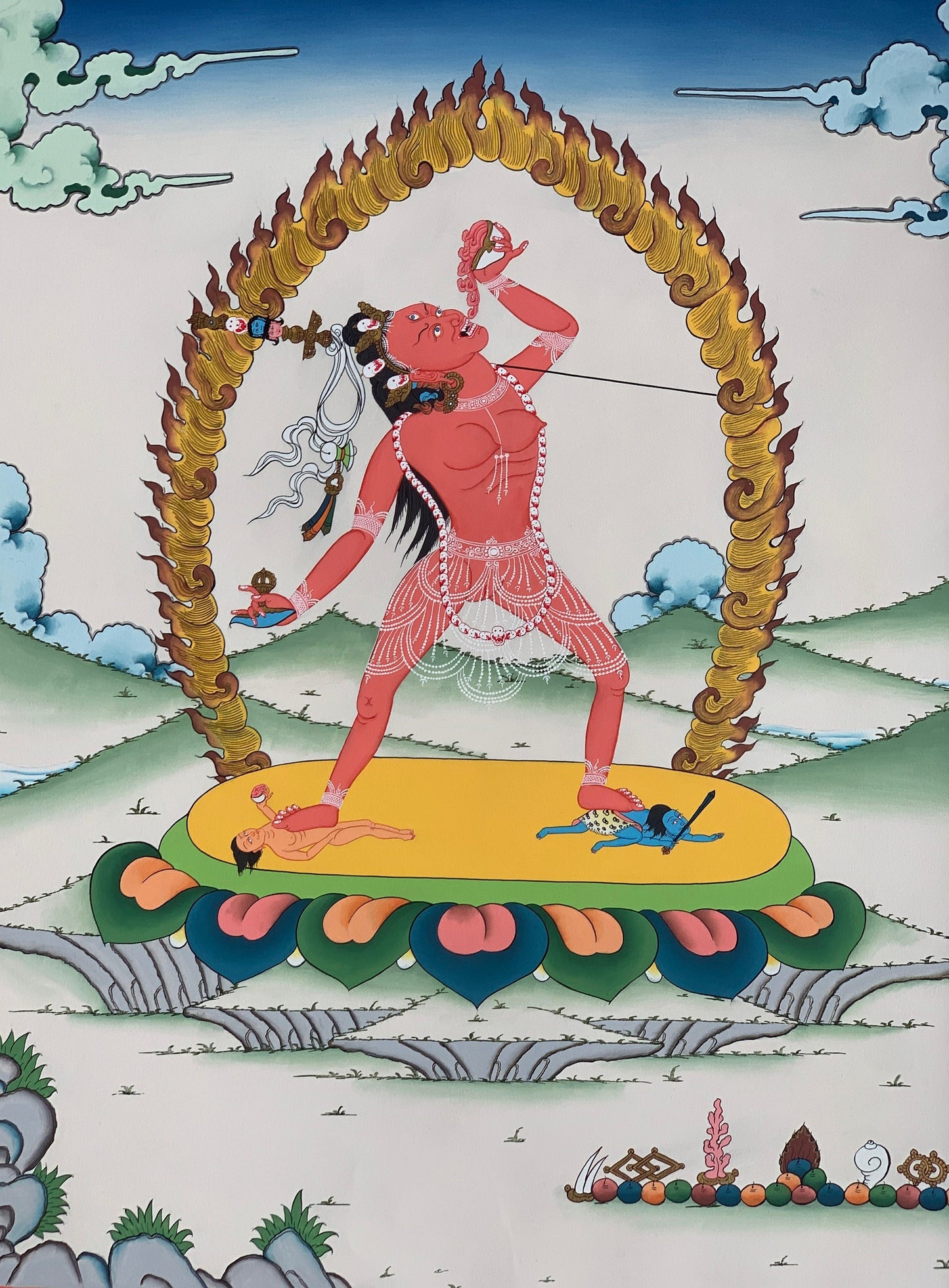 Vajrayoginī/ Yogini/ Dorje Neljorma/ Female Buddha, Masterpiece Gold Original Hand painted Tibetan Thangka/ Meditation/Tantra Art