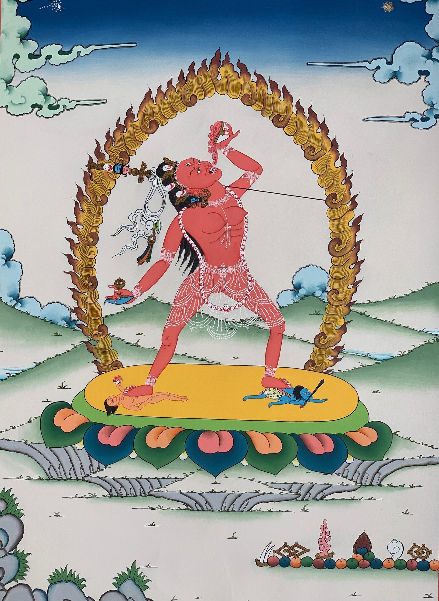 Vajrayoginī/ Yogini/ Dorje Neljorma/ Female Buddha, Masterpiece Gold Original Hand painted Tibetan Thangka/ Meditation/Tantra Art