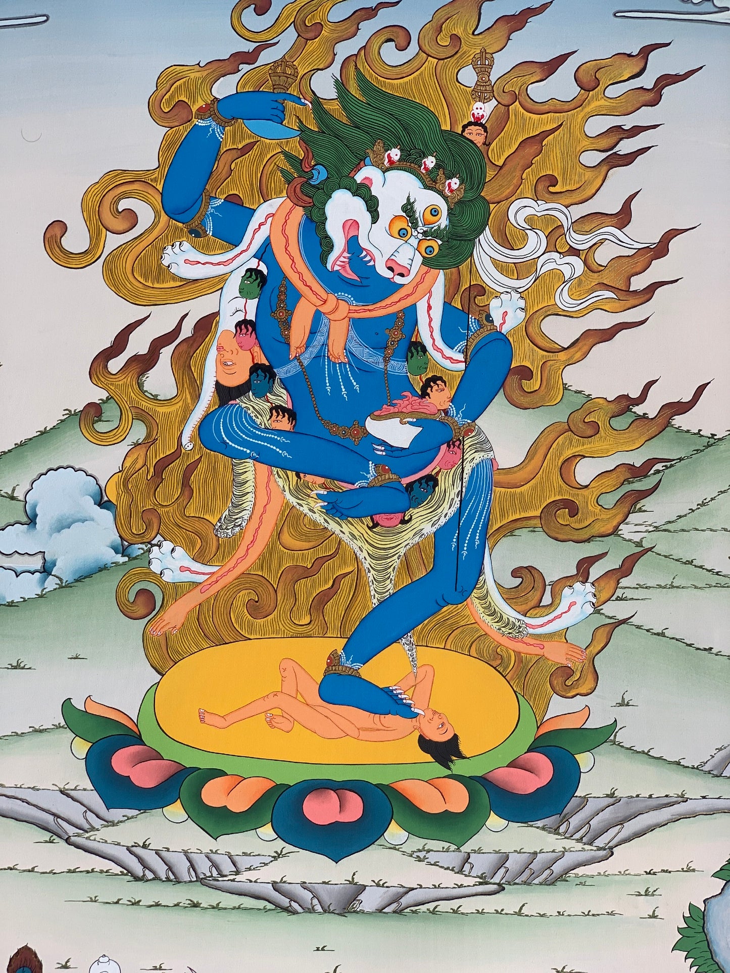 Lion Faced Dakini/ Simhamukhi/ Simhamukhi Yogini/ Female Buddha  Masterpiece Gold Original Hand-painted Tibetan Thangka for Meditation