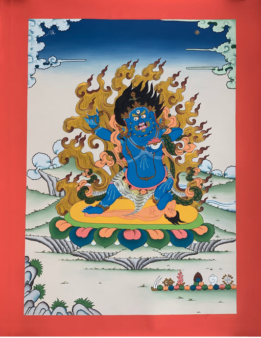 Blue Bhairava, Kala bhairava, Master Quality, Tibetan Thangka Painting, Original Art 22 x 30 Inch