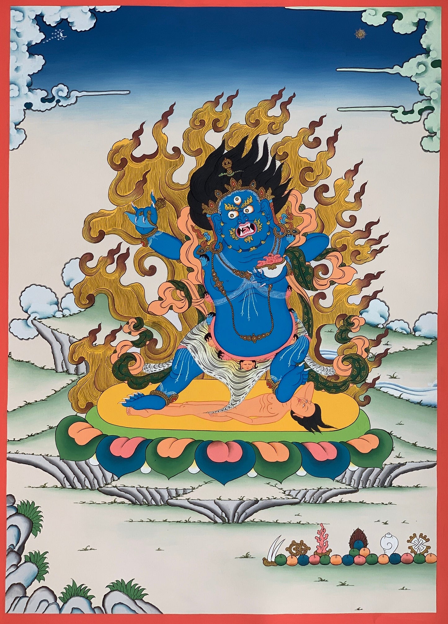 Blue Bhairava, Kala bhairava, Master Quality, Tibetan Thangka Painting, Original Art 22 x 30 Inch