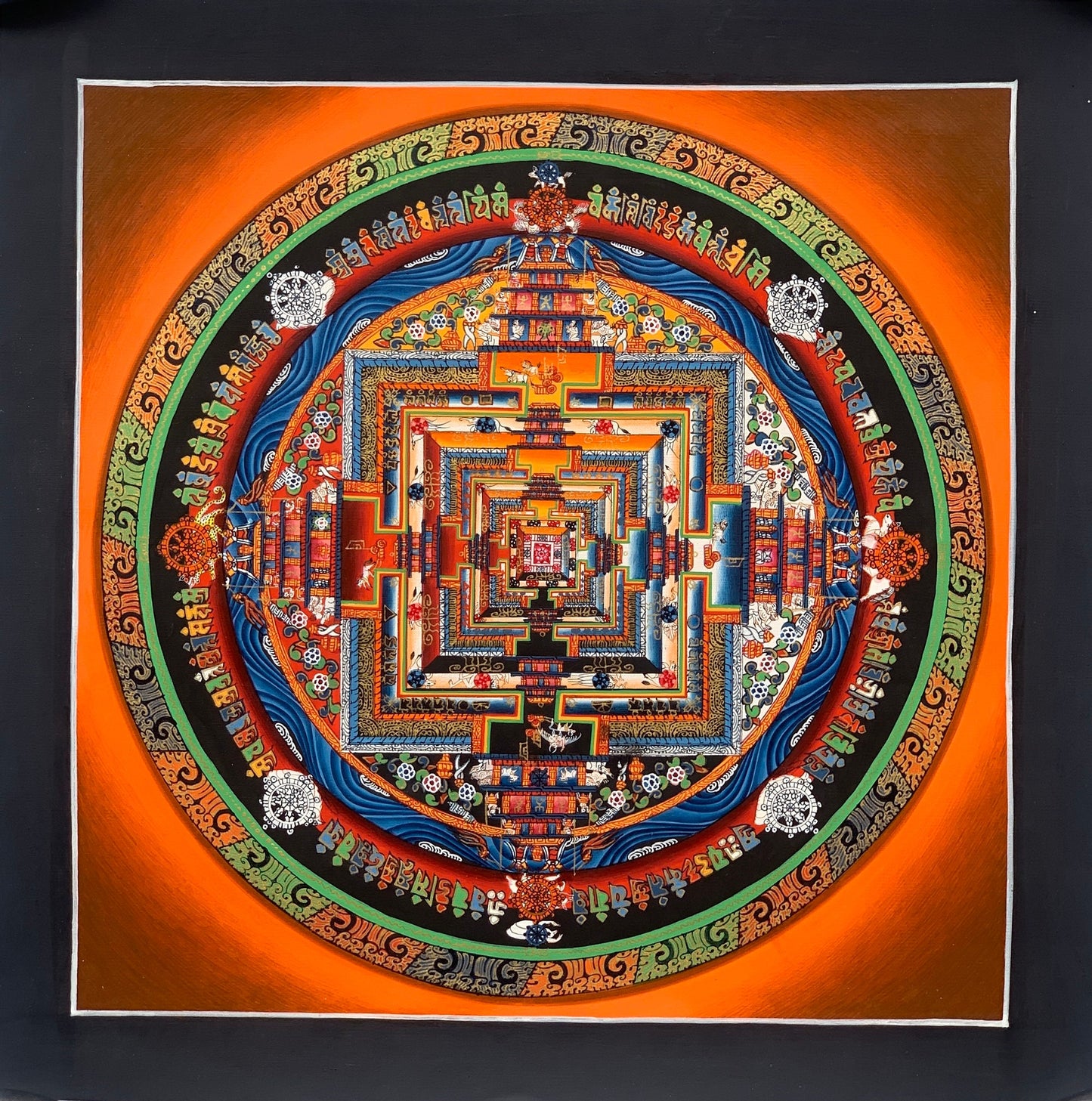 Hand Painted Wheel of Life, Kalachakra Mandala, High Quality Thangka Painting, Original Art 11 x 11 Inch