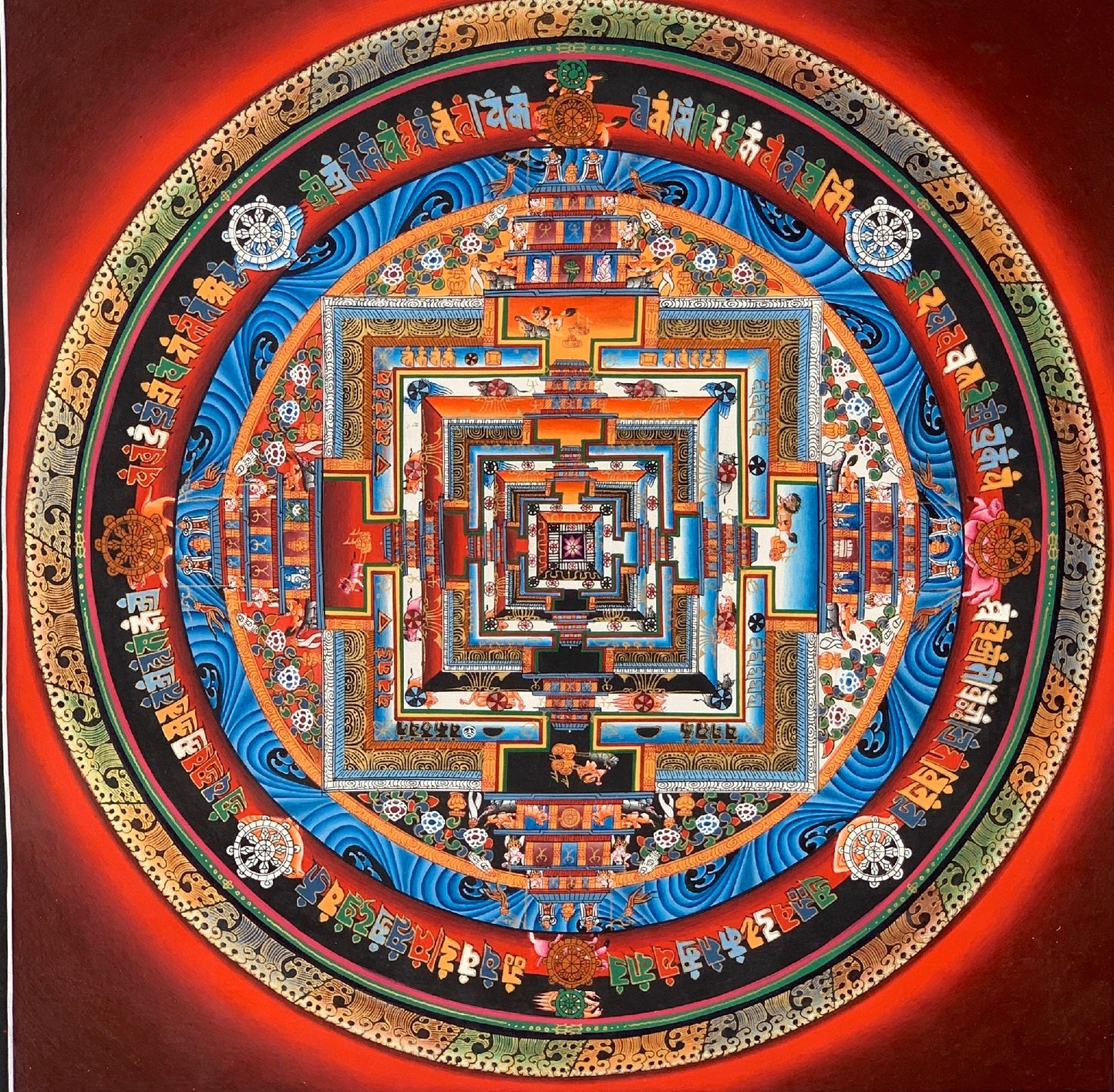 Wheel of Life, Kalachakra Mandala, Fine Quality, Master Quality Thangka Painting, Original Art  14 x 14 Inch