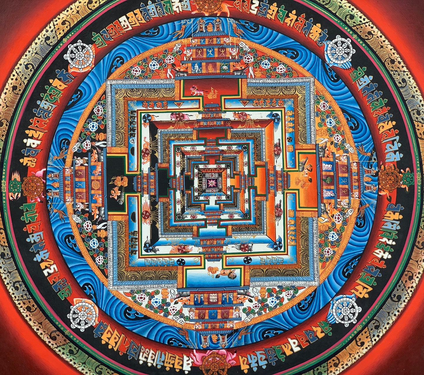 Wheel of Life, Kalachakra Mandala, Fine Quality, Master Quality Thangka Painting, Original Art  14 x 14 Inch