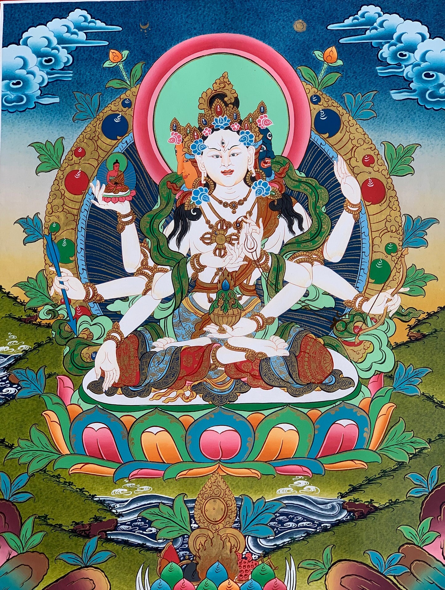 Vasudhara or Vasundhara, High Quality Blessed, Gold Thangka Painting, Original Art  15 x 20 Inch