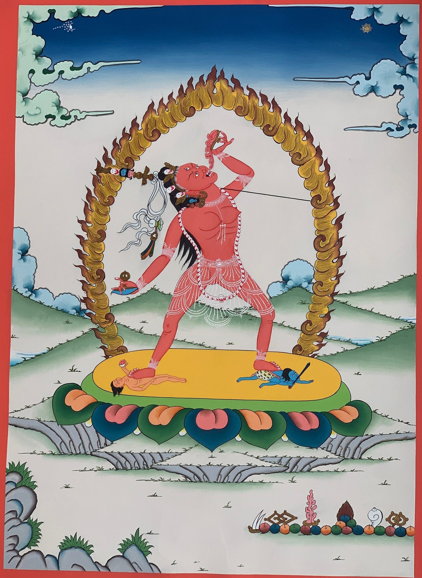 Vajrayoginī/ Yogini/ Dorje Neljorma/ Female Buddha, Masterpiece Gold Original Hand painted Tibetan Thangka/ Meditation/Tantra Art