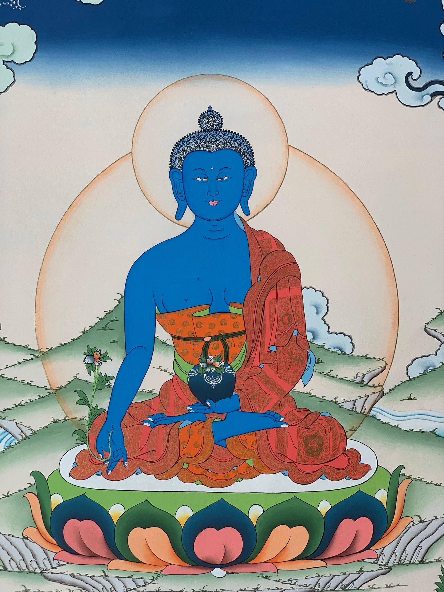 Hand Painted Medicine Buddha, Medicine Master, BhaisajyaGuru, Original Masterpiece Tibetan Thangka Painting, Meditation Art