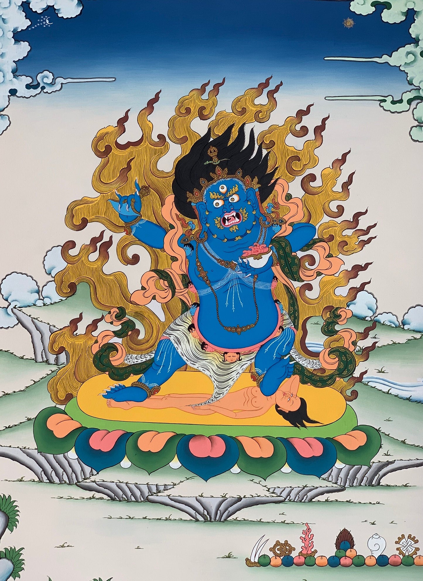 Blue Bhairava, Kala bhairava, Master Quality, Tibetan Thangka Painting, Original Art 22 x 30 Inch