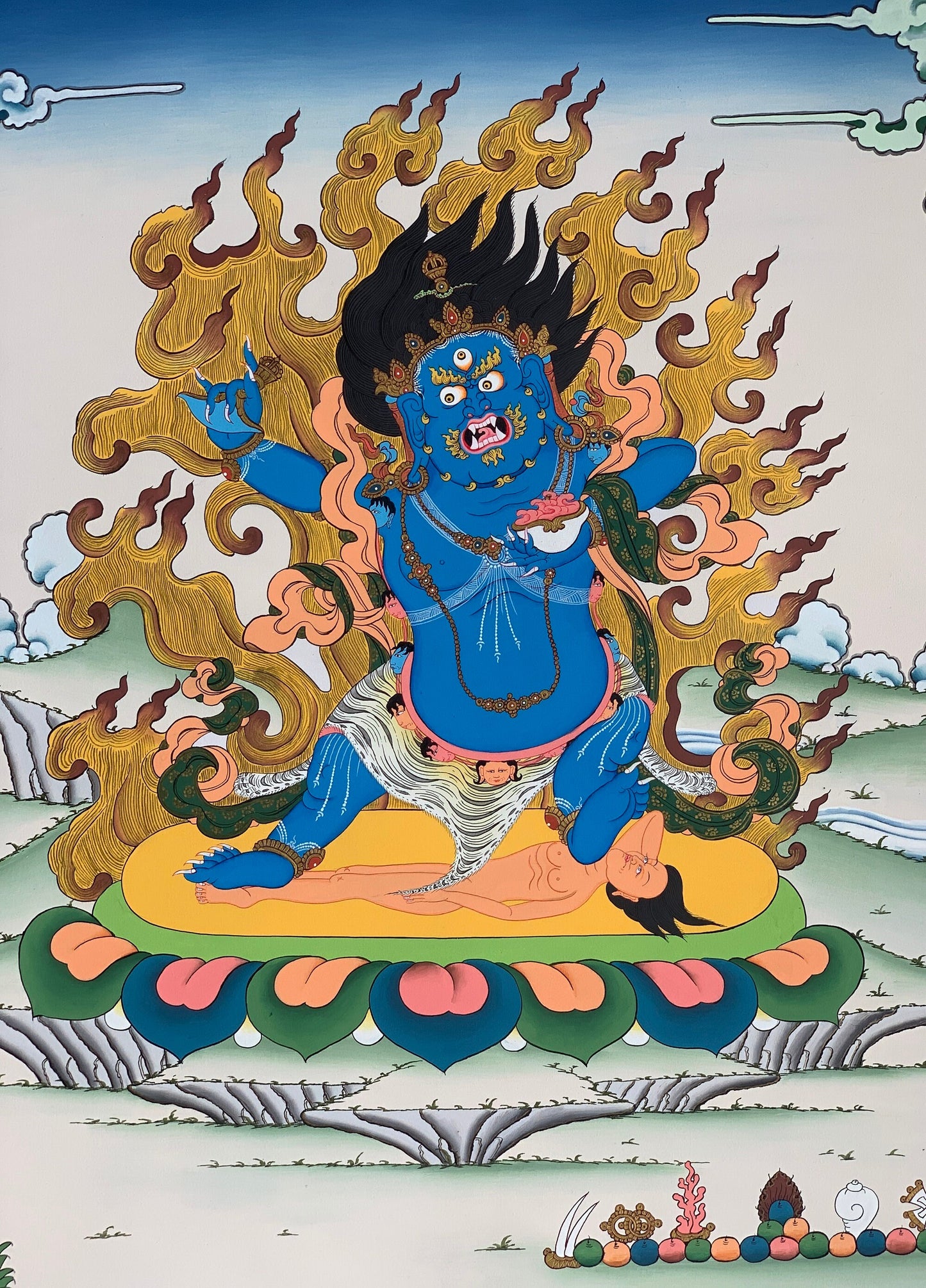 Blue Bhairava, Kala bhairava, Master Quality, Tibetan Thangka Painting, Original Art 22 x 30 Inch