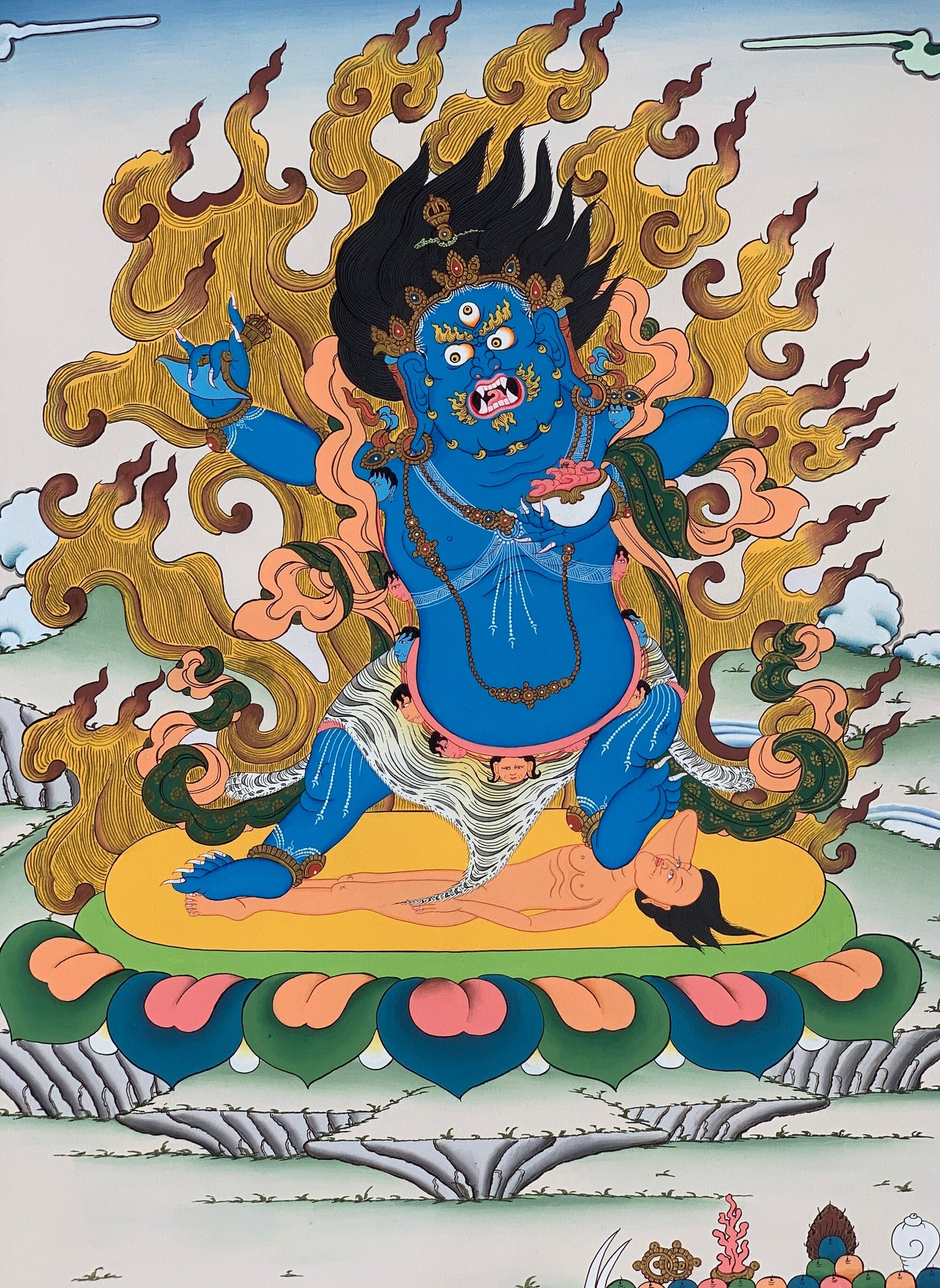 Blue Bhairava, Kala bhairava, Master Quality, Tibetan Thangka Painting, Original Art 22 x 30 Inch