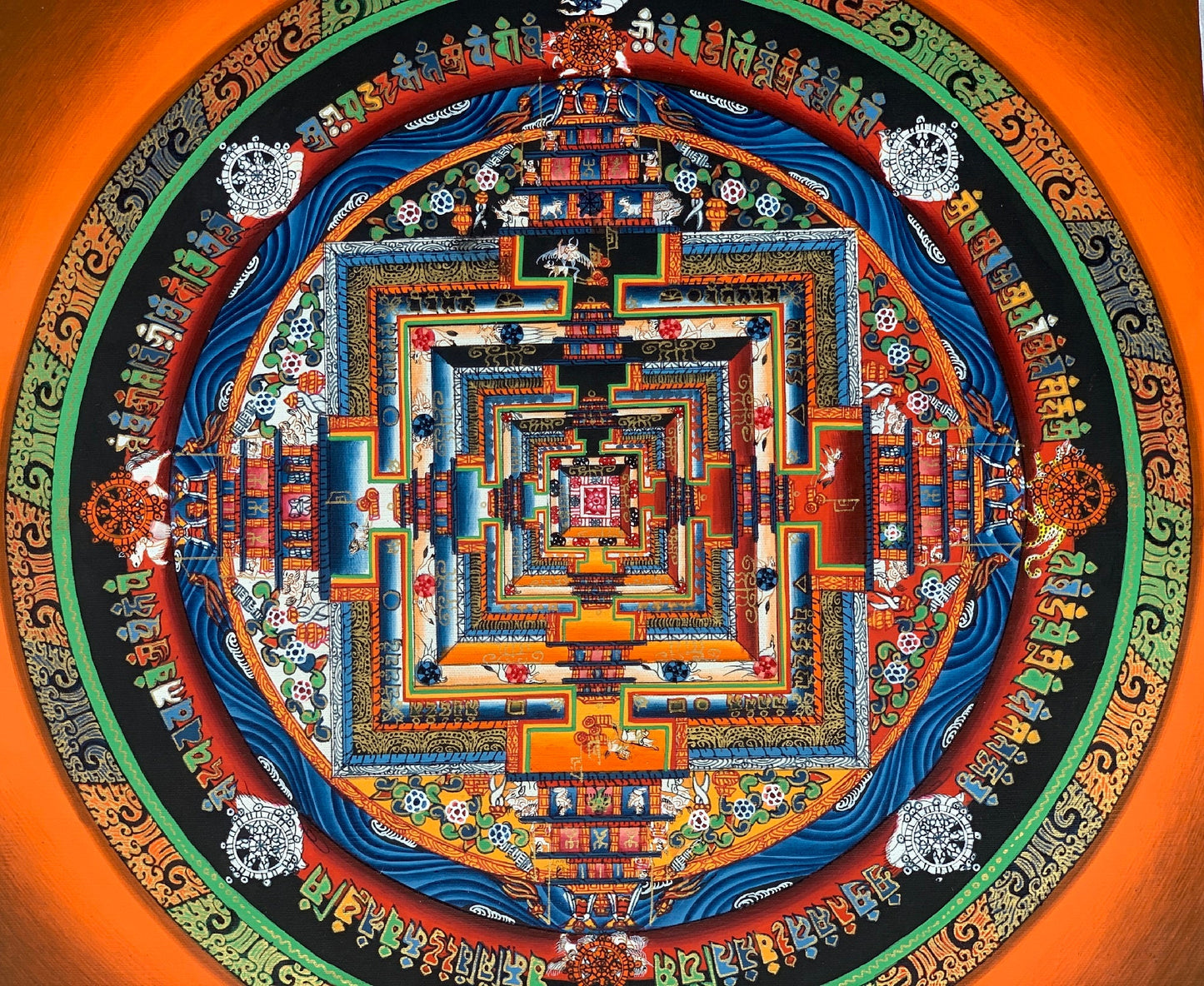 Hand Painted Wheel of Life, Kalachakra Mandala, High Quality Thangka Painting, Original Art 11 x 11 Inch