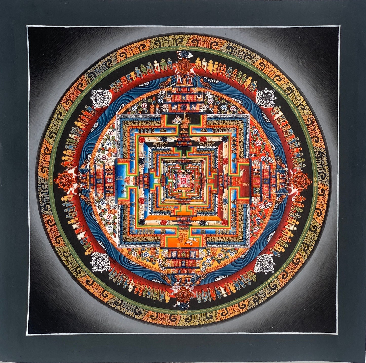 Hand Painted Wheel of Life, Kalachakra Mandala, High Quality Thangka Painting, Original Art 11 x 11 Inch