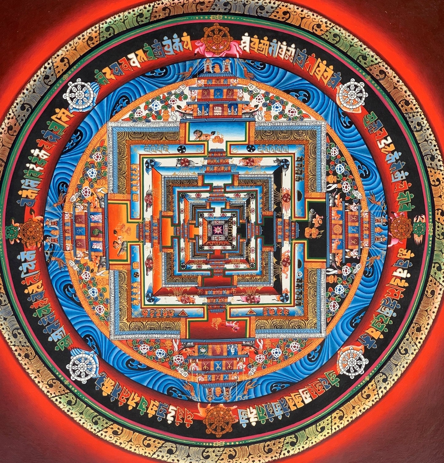 Wheel of Life, Kalachakra Mandala, Fine Quality, Master Quality Thangka Painting, Original Art  14 x 14 Inch